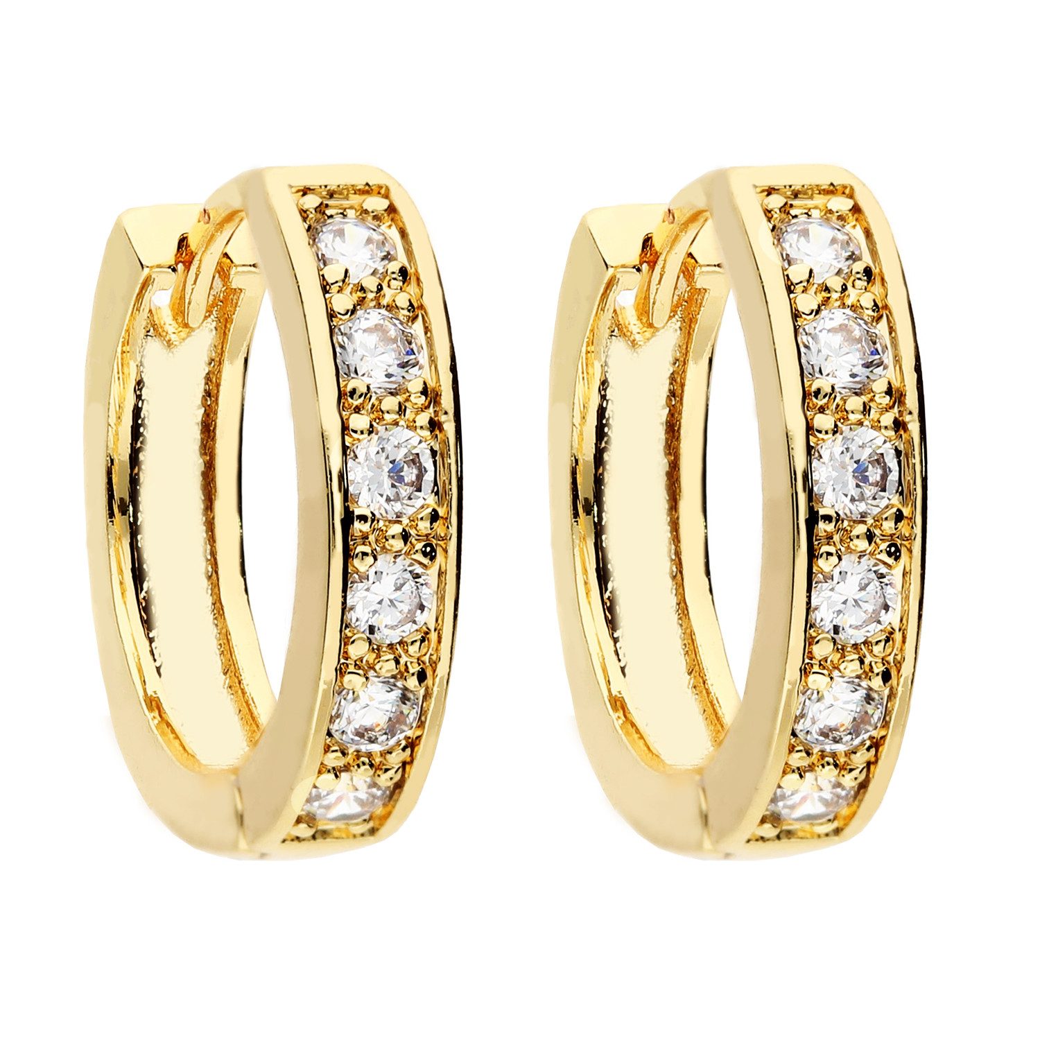 LÖB Paar Creolen 18K Gold vergoldet Ohrringe Zirkonia Glitzer Steine Creole günstig online kaufen