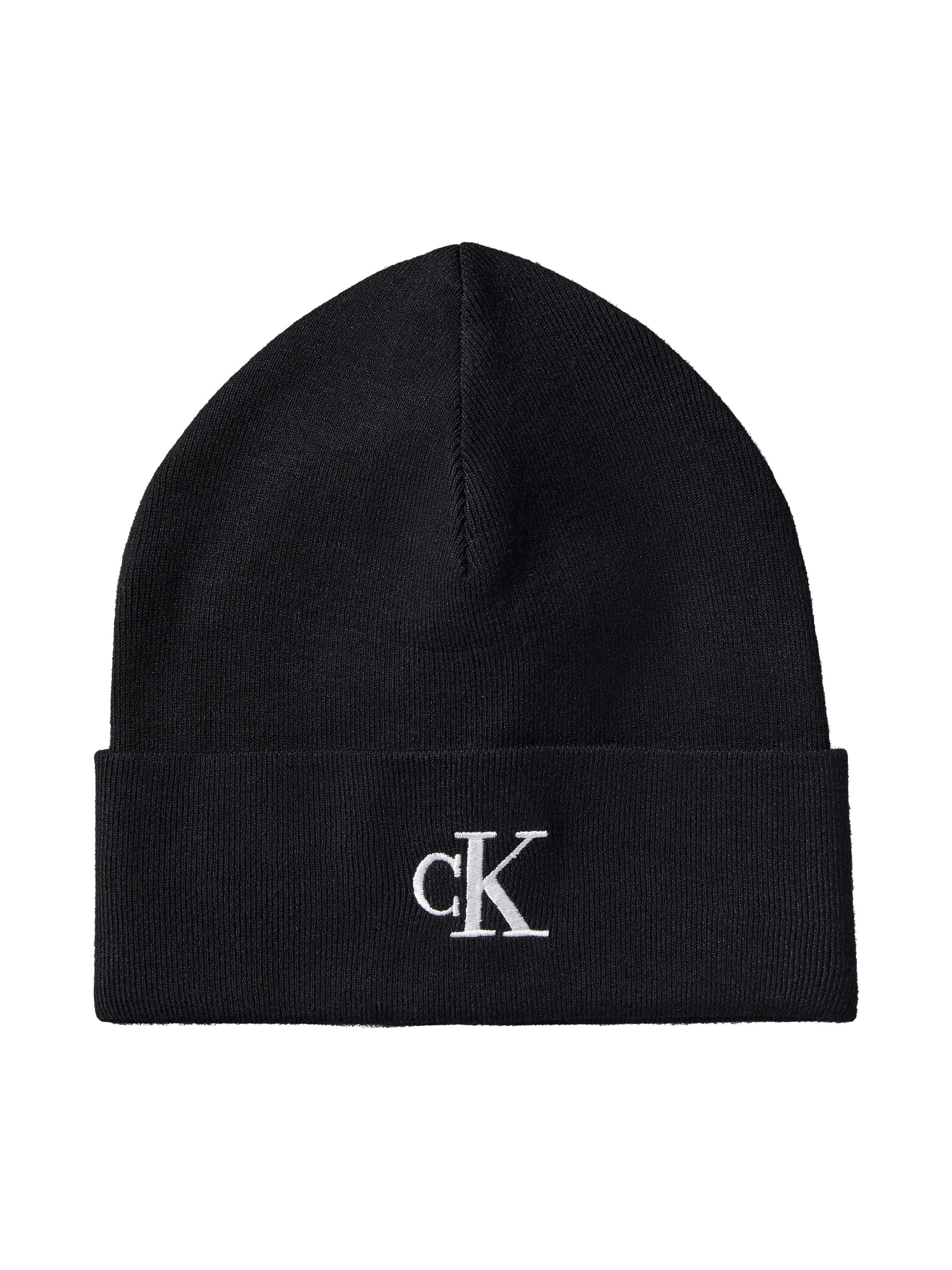 Calvin Klein Strickmütze CK FINE RIB BEANIE mit Markenlogo