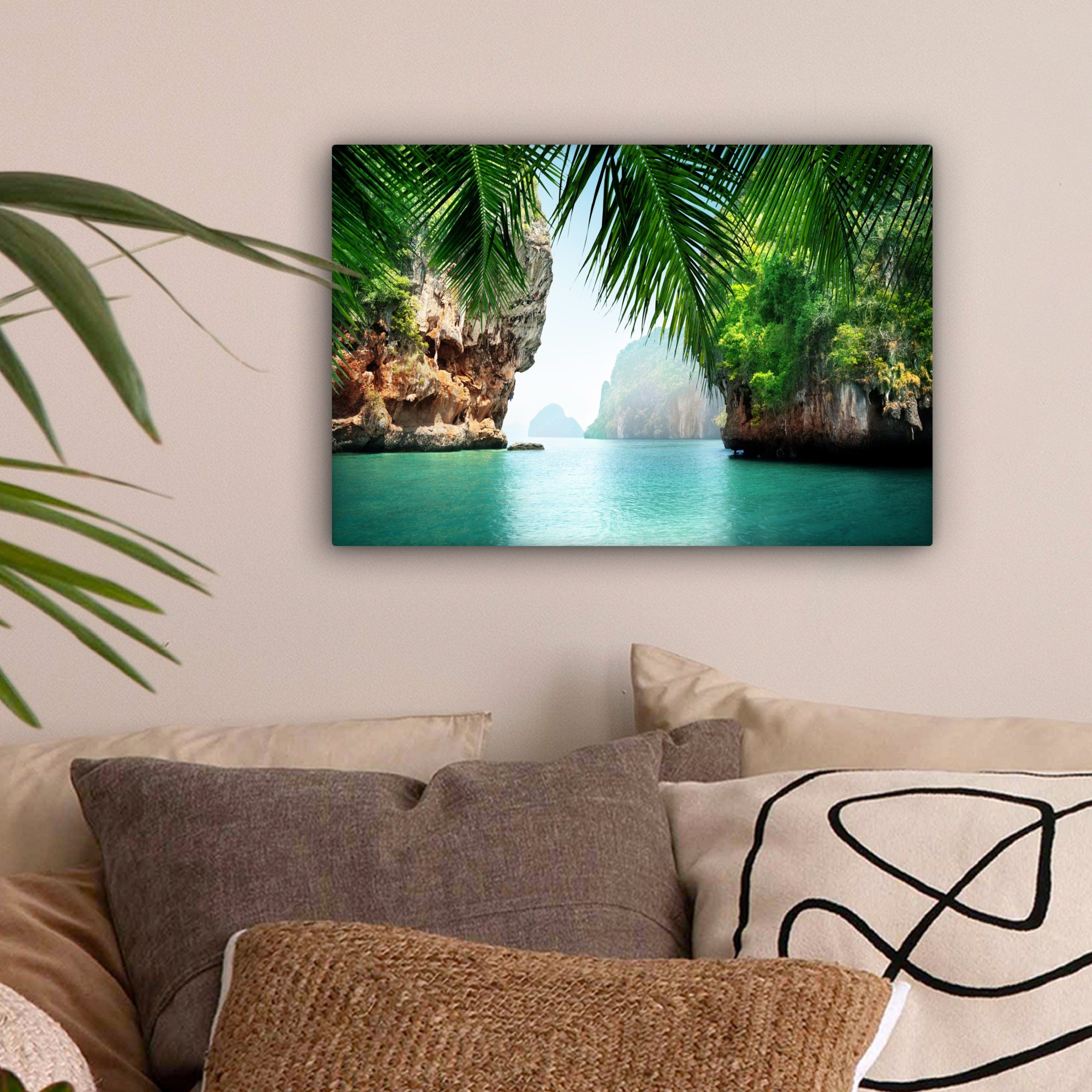 OneMillionCanvasses® Leinwandbild Meer - Palme - Berg - Tropisch, Fotodruck günstig online kaufen
