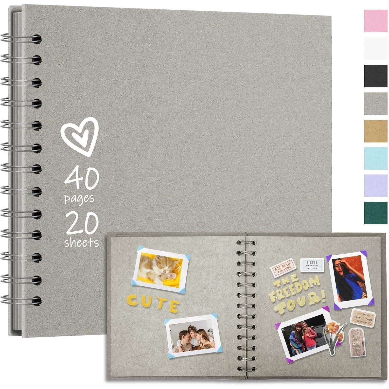 LuxusKollektion Sammelalbum Fotoalbum Spiralalbum Hardcover 20,5x20,5 CM 20 Blatt Hellgrau