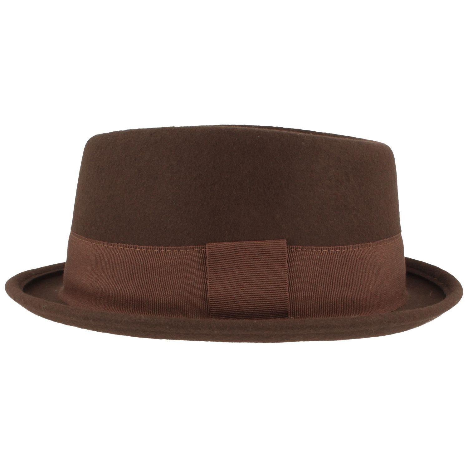 Breiter Filzhut Modischer Pork-Pie aus Wolle unifarben günstig online kaufen