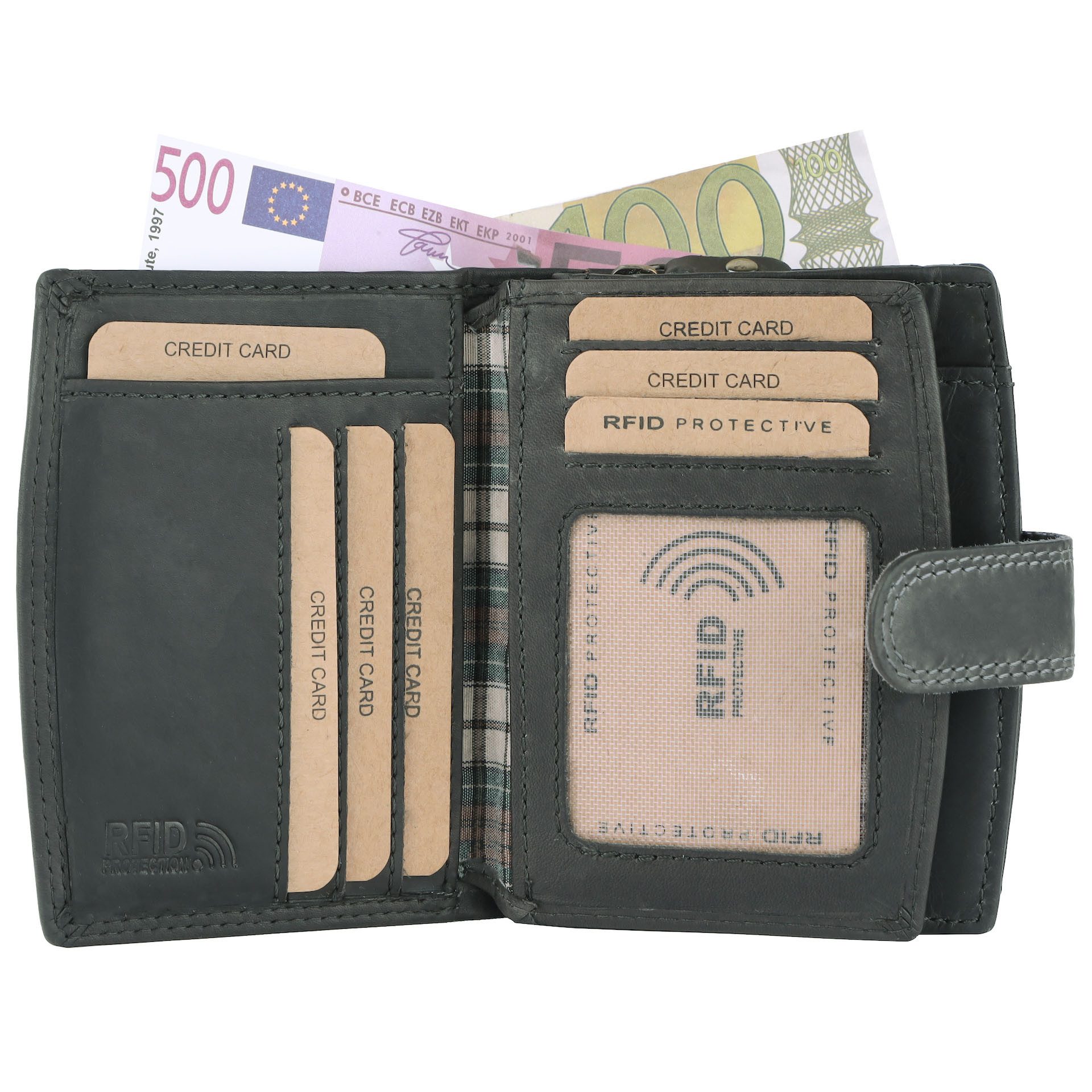 Benthill Geldbörse Damen Echt Leder Geldbeutel RFID Portemonnaie mit vielen Kartenfächer, RFID-Schutz Kartenfächer Münzfach Reißverschlussfach – Bild 2 von 5