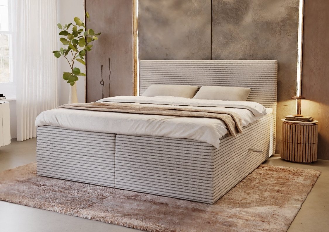 B&B Home Boxspringbett Boxbett Tilia 160 cm 180 cm (H3 Matratze Bonellfederung, Kopfteil, Bettkasten und Topper)
