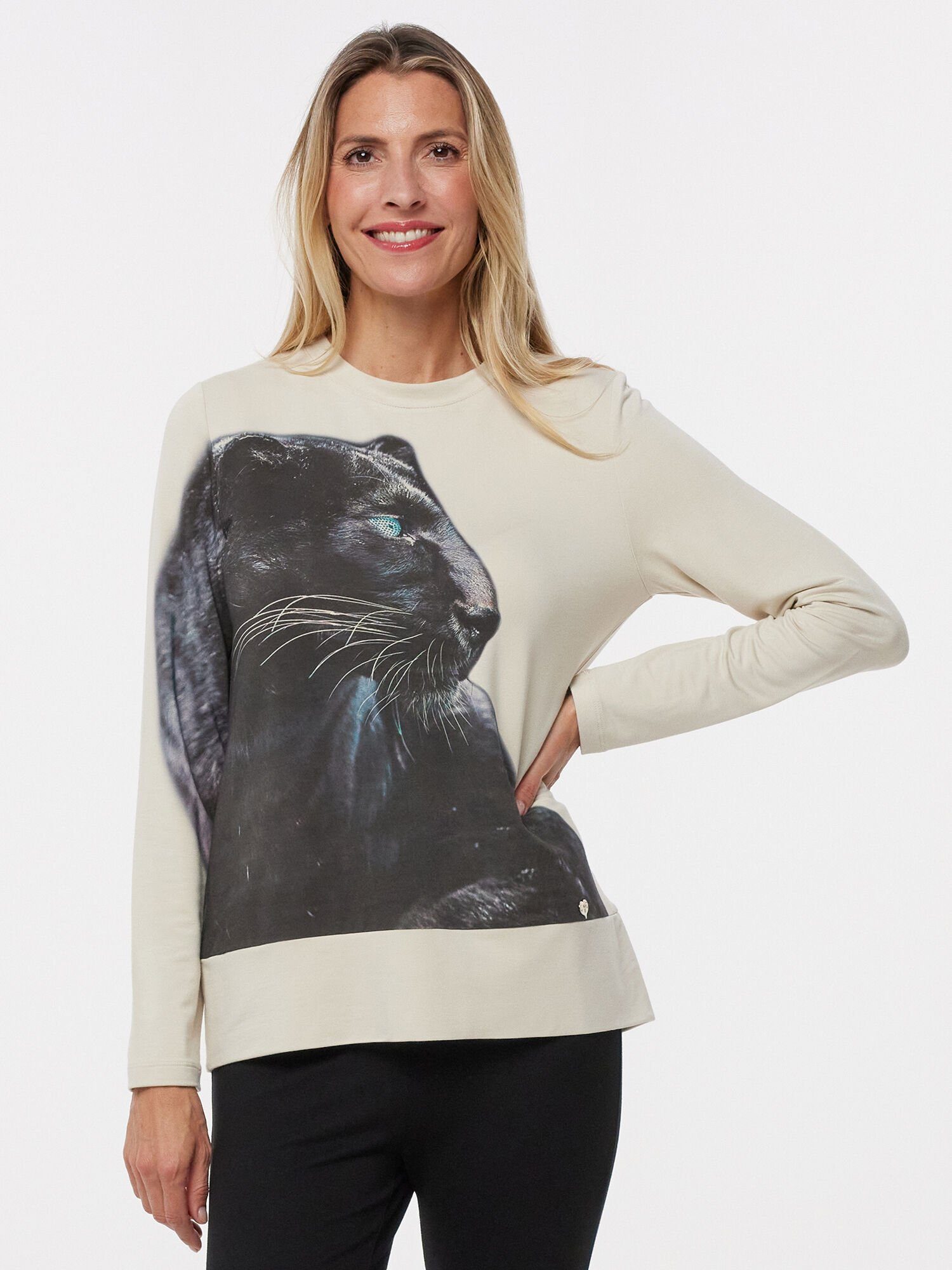 MONACO blue WEEKEND Sweatshirt Langarmbluse figurumspielend mit Wild Cat Print