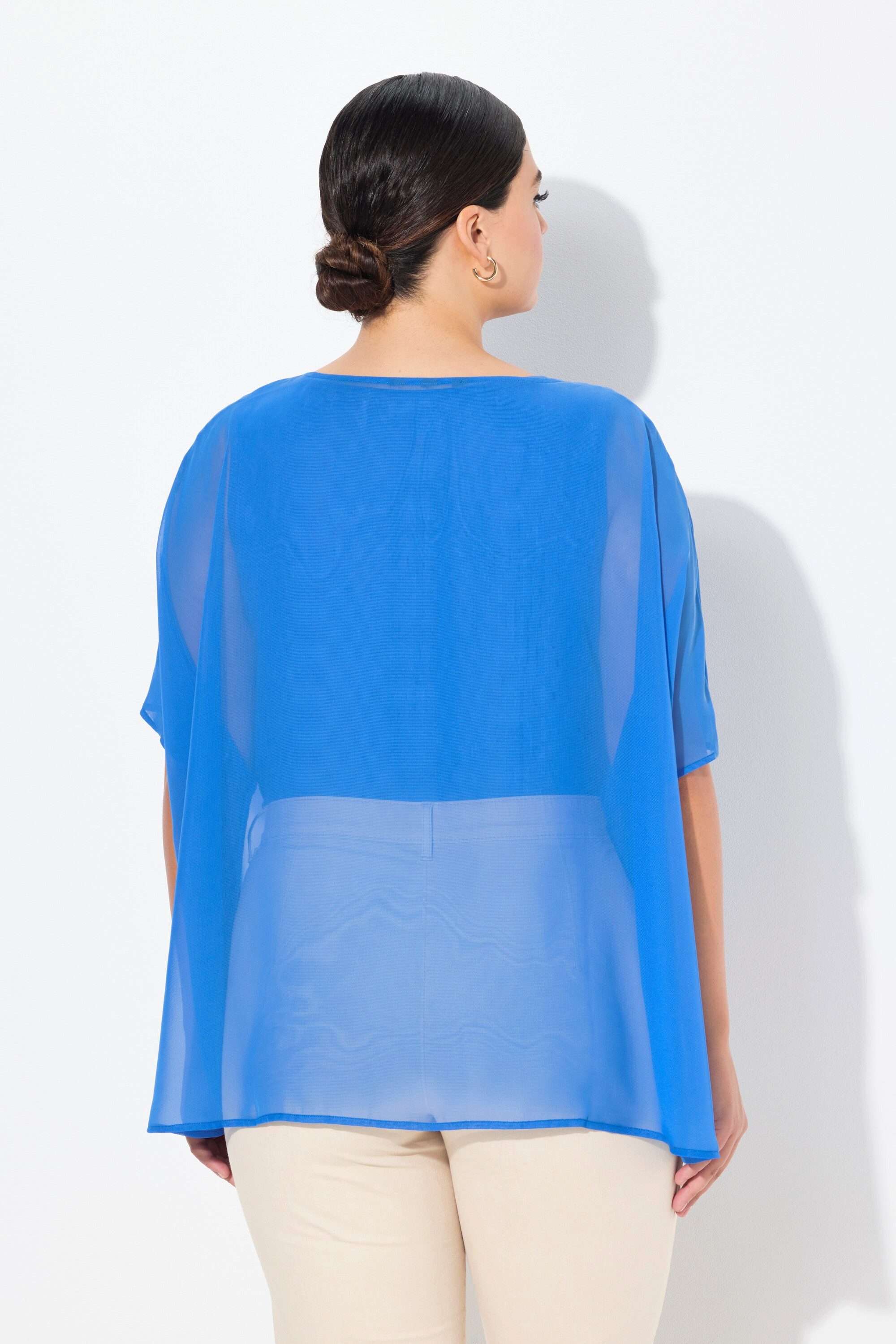 Ulla Popken Druckbluse Chiffonbluse Oversized Rundhals Halbarm