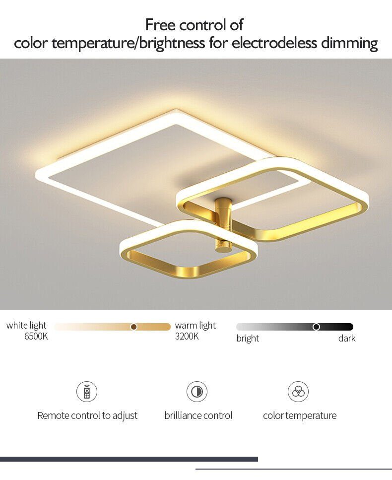 Daskoo Deckenleuchten 35W/72W Warmweiß/Neutralweiß/Kaltweiß, fest Gold mit LED & Fernbedienung Modern Dimmbar Deckenlampe LED Deckenleuchte Wohnzimmer, Weiß integriert, LED Stufenloses Dimmen,