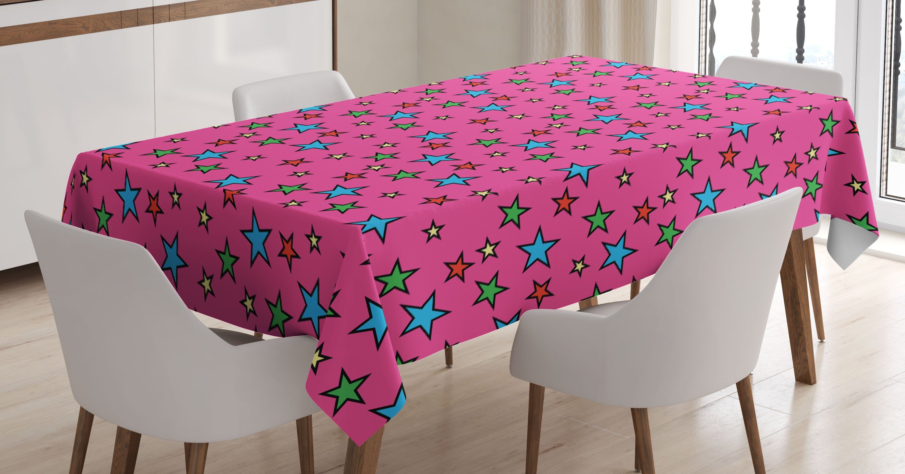 Abakuhaus Tischdecke Farbfest Waschbar Für den Außen Bereich geeignet Klare Farben, Bunt Pink Retro Sterne