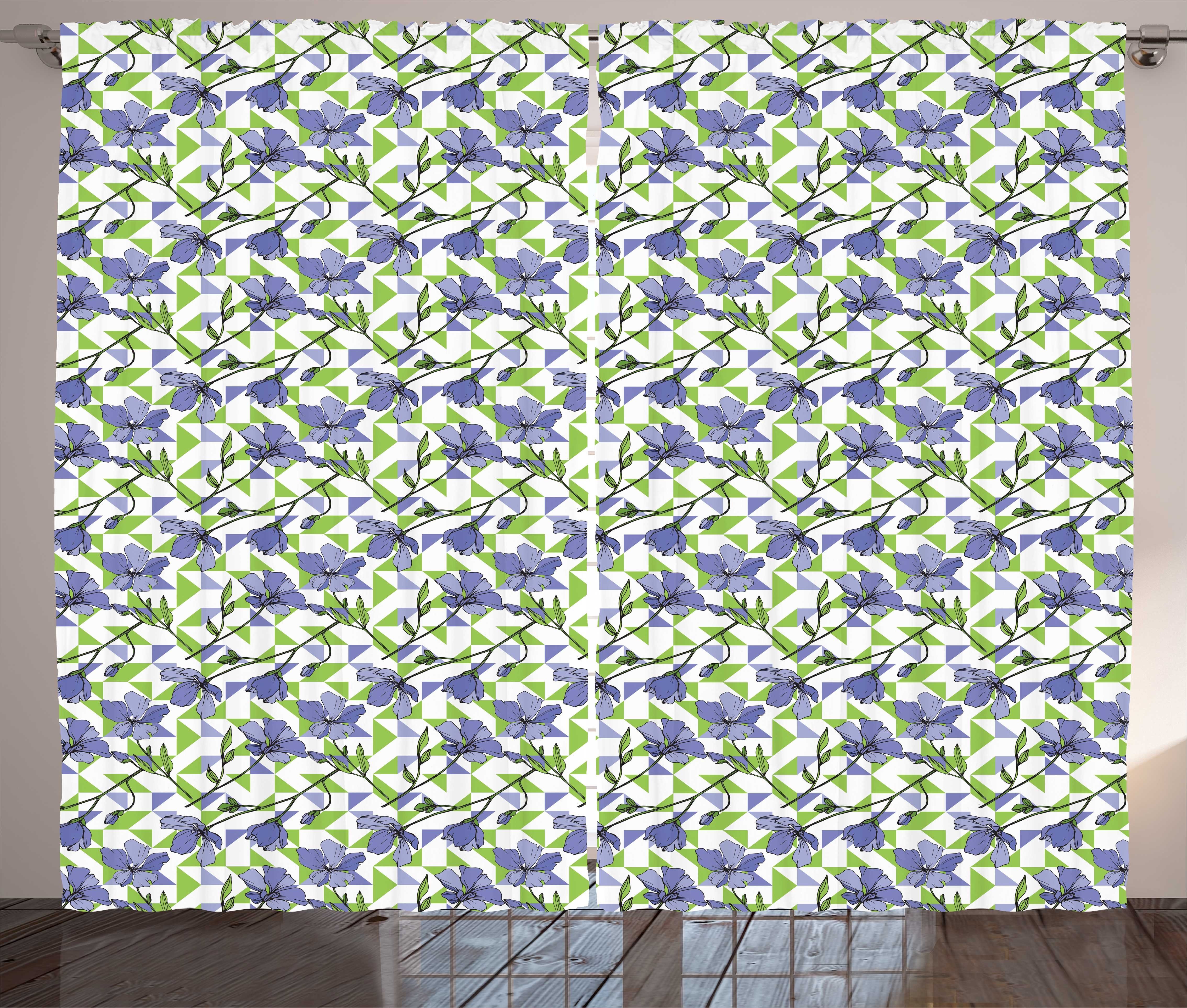 Gardine Schlafzimmer Kräuselband Vorhang mit Schlaufen und Haken, Abakuhaus, Garten-Kunst Blau Flachs Blumen Shapes | Fertiggardinen