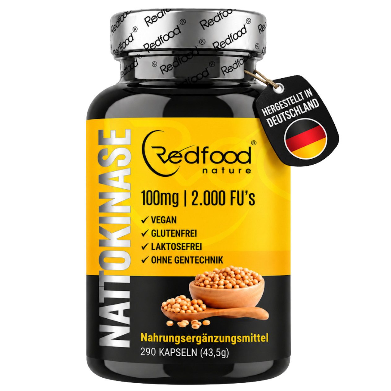 Redfood Nattokinase 100 mg & 20.000 FU/g, 290 magensaftresistente DRcaps Kapseln, 1 er 290 St., 44 g
