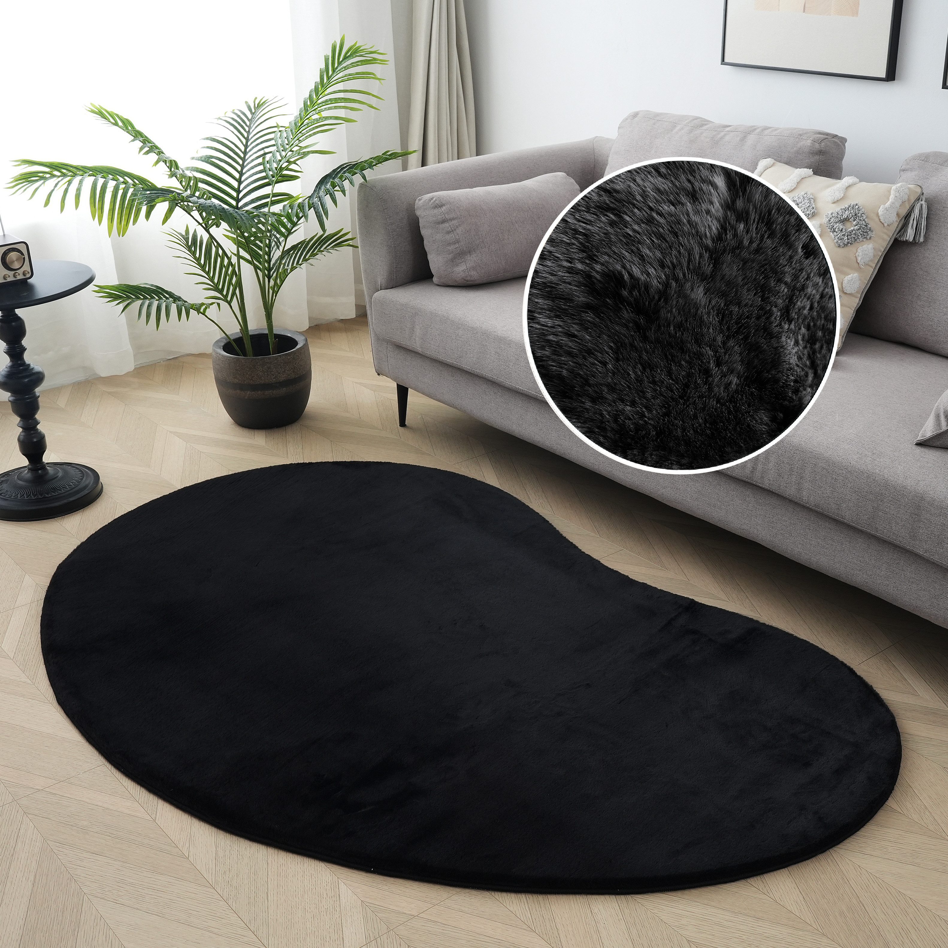 OTTO home Fellteppich Balu Bean, Kaninchenfell, U-förmig, Höhe: 20 mm, Kunstfell Teppich, Modern, weich, Wohnzimmer, Schlafzimmer