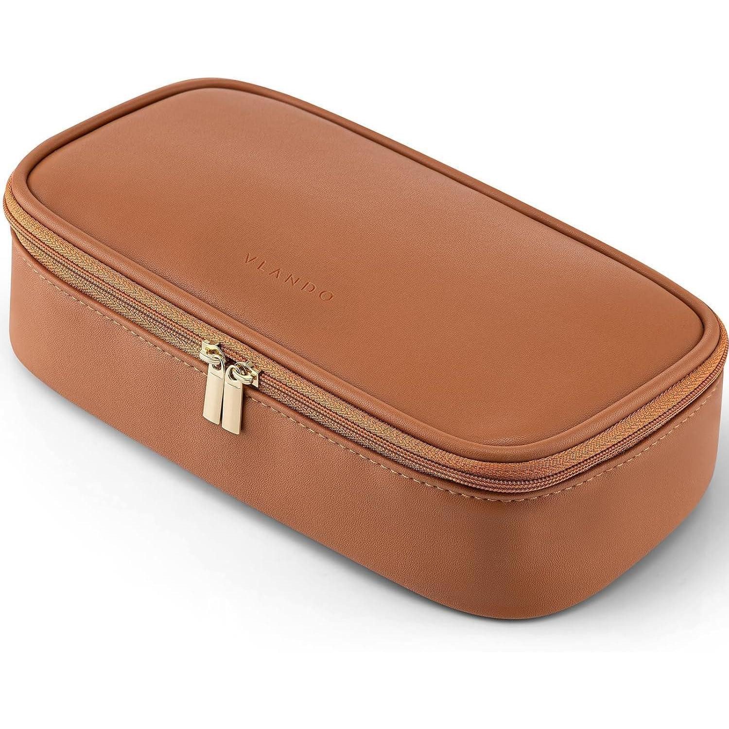 LuxusKollektion Kosmetiktasche Kosmetiktasche Reise Klein MakeUp Damen Organizer Leder Braun