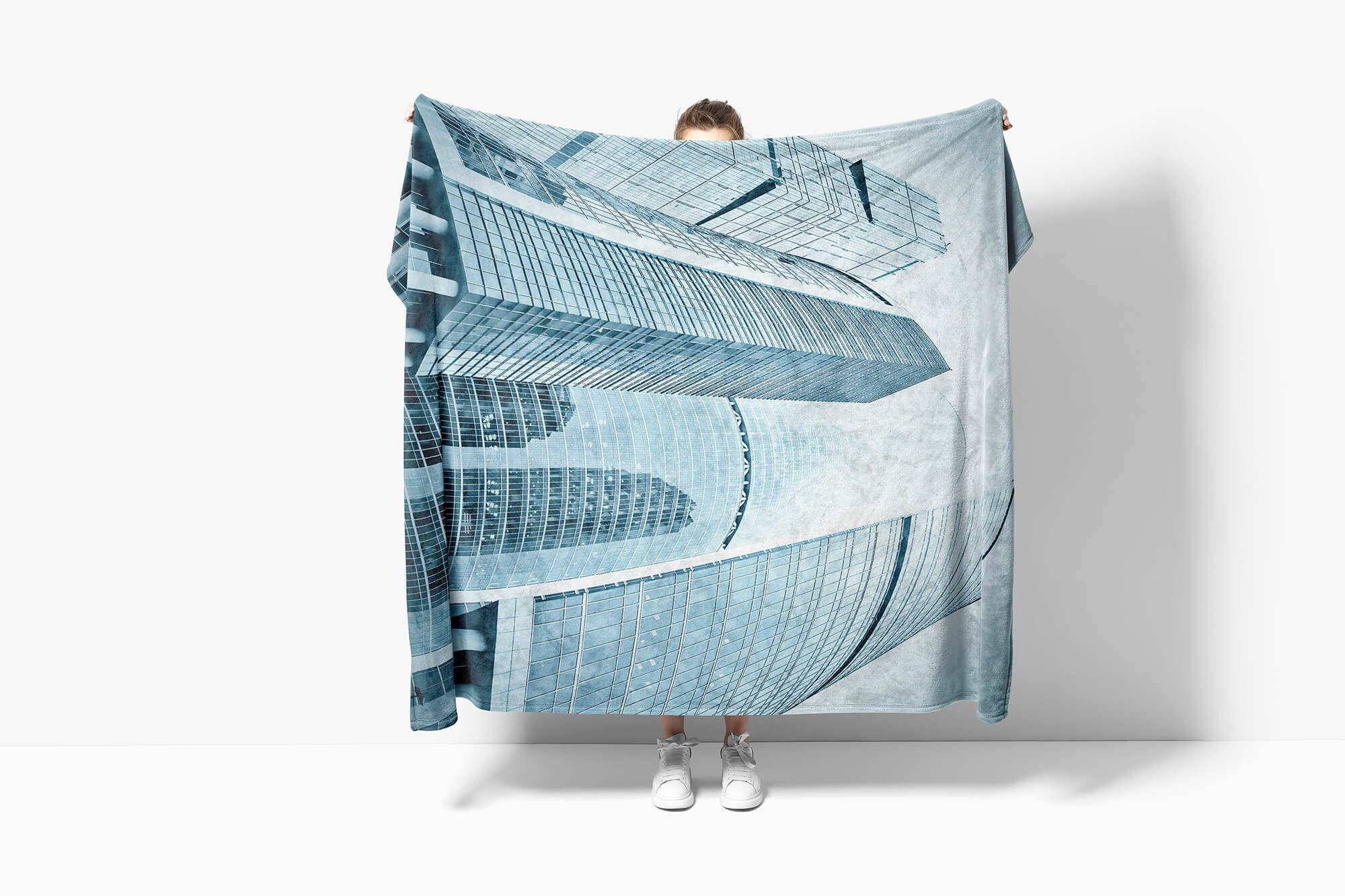 Saunatuch mit Handtuch Sinus H, Art Fotomotiv Strandhandtuch Handtücher Kuscheldecke Handtuch Baumwolle-Polyester-Mix (1-St), Architektur Blau