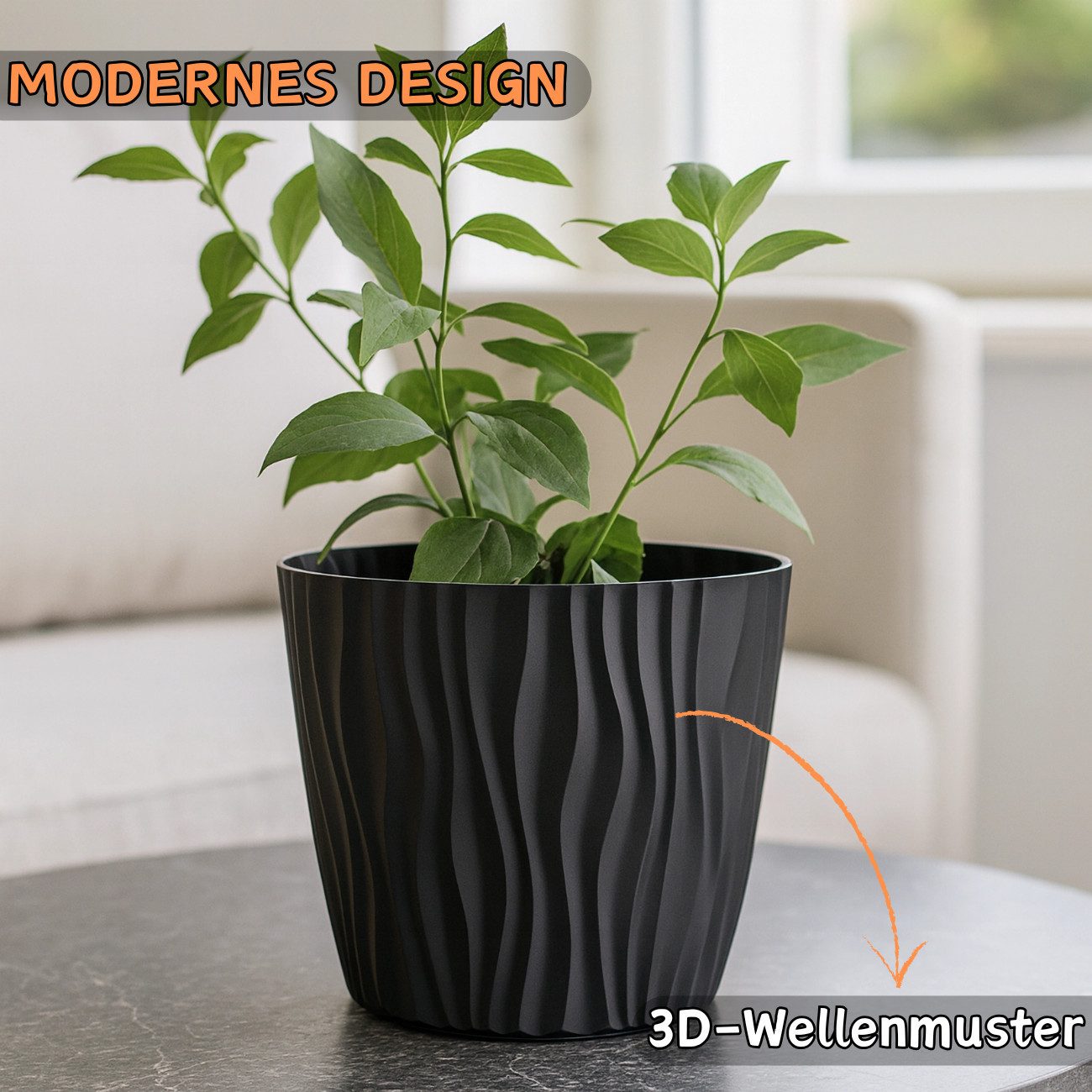 Engelland Blumentopf Pflanztopf mit Drainagesystem (Vorteils-Set, 1 St., robuster PP-Kunststoff), 3D-Wellenoptik, UV-resistent, Drainagesystem, direkte Bepflanzung