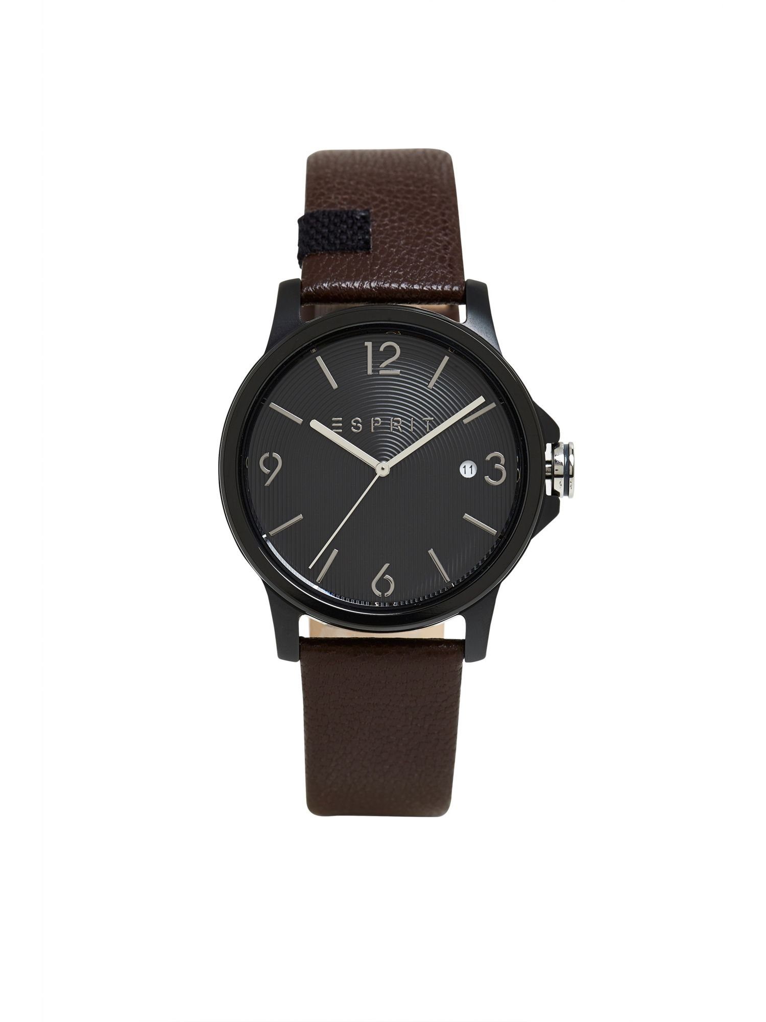 Esprit Quarzuhr Edelstahl-Uhr mit Leder-Armband
