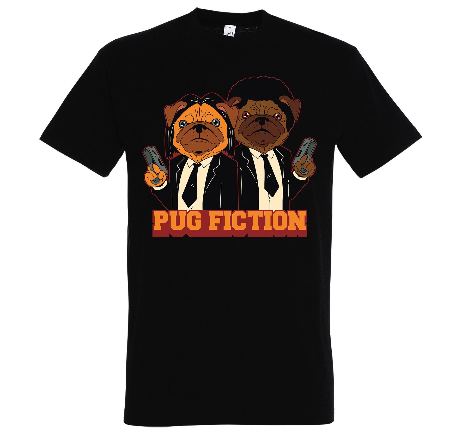 Shirt mit Herren Pug Fiction T-Shirt Frontprint trendigem Designz Youth Schwarz