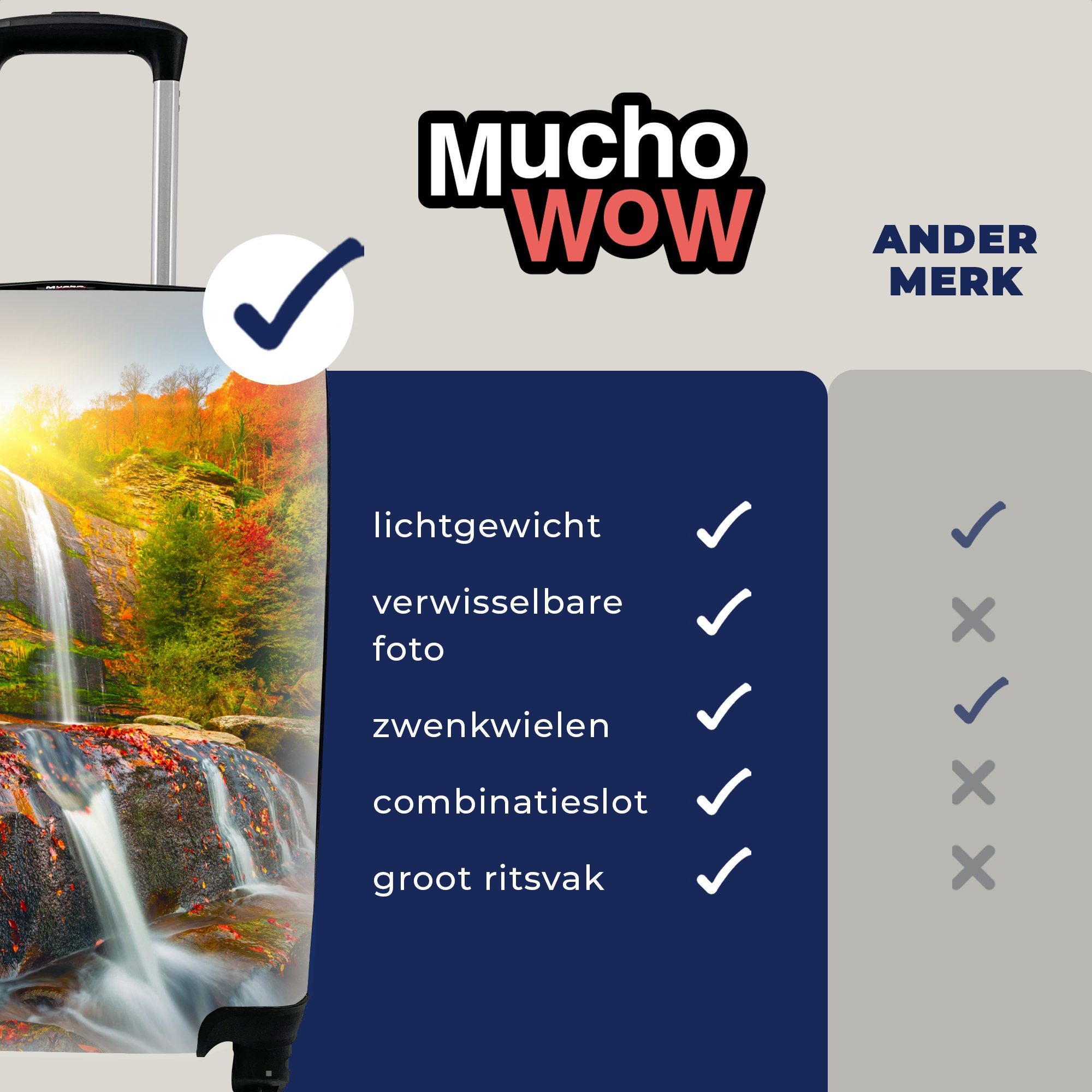 MuchoWow Handgepäckkoffer Wasserfall - Natur für Ferien, - 4 mit Reisekoffer Rollen, Handgepäck Rot Wasser, - - rollen, Reisetasche Herbst Trolley