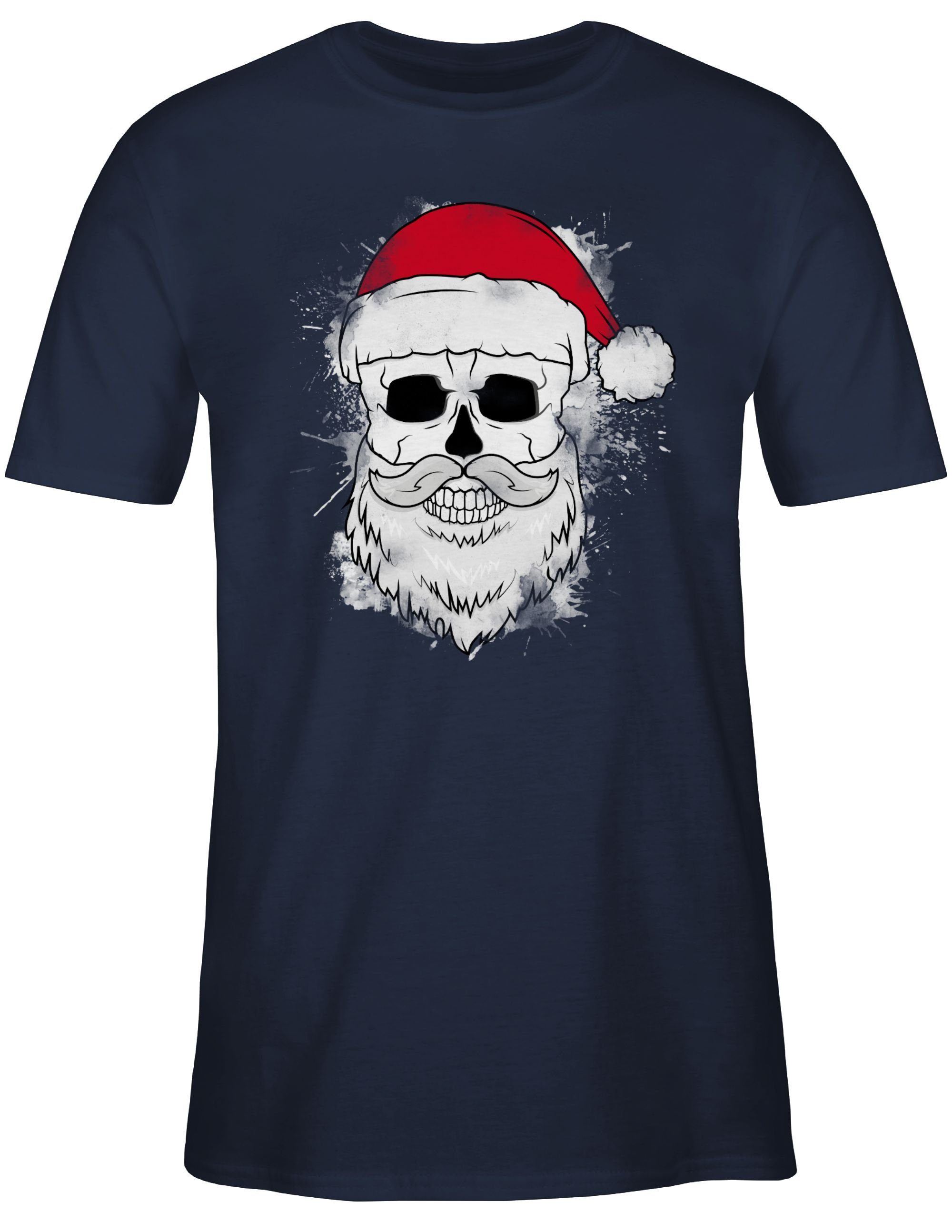 Shirtracer T-Shirt Totenkopf 2 Kleidung und Bart Weihnachtsmütze Blau mit Weihachten Navy