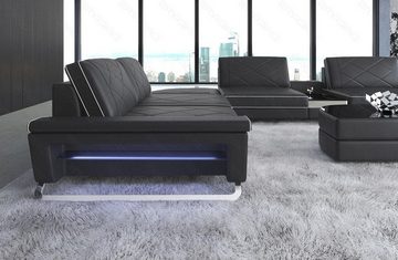 Sofa Dreams Wohnlandschaft Sofa Leder Bari XXL U Form Ledersofa, Couch, mit LED, verstellbare Rückenlehnen, Designersofa