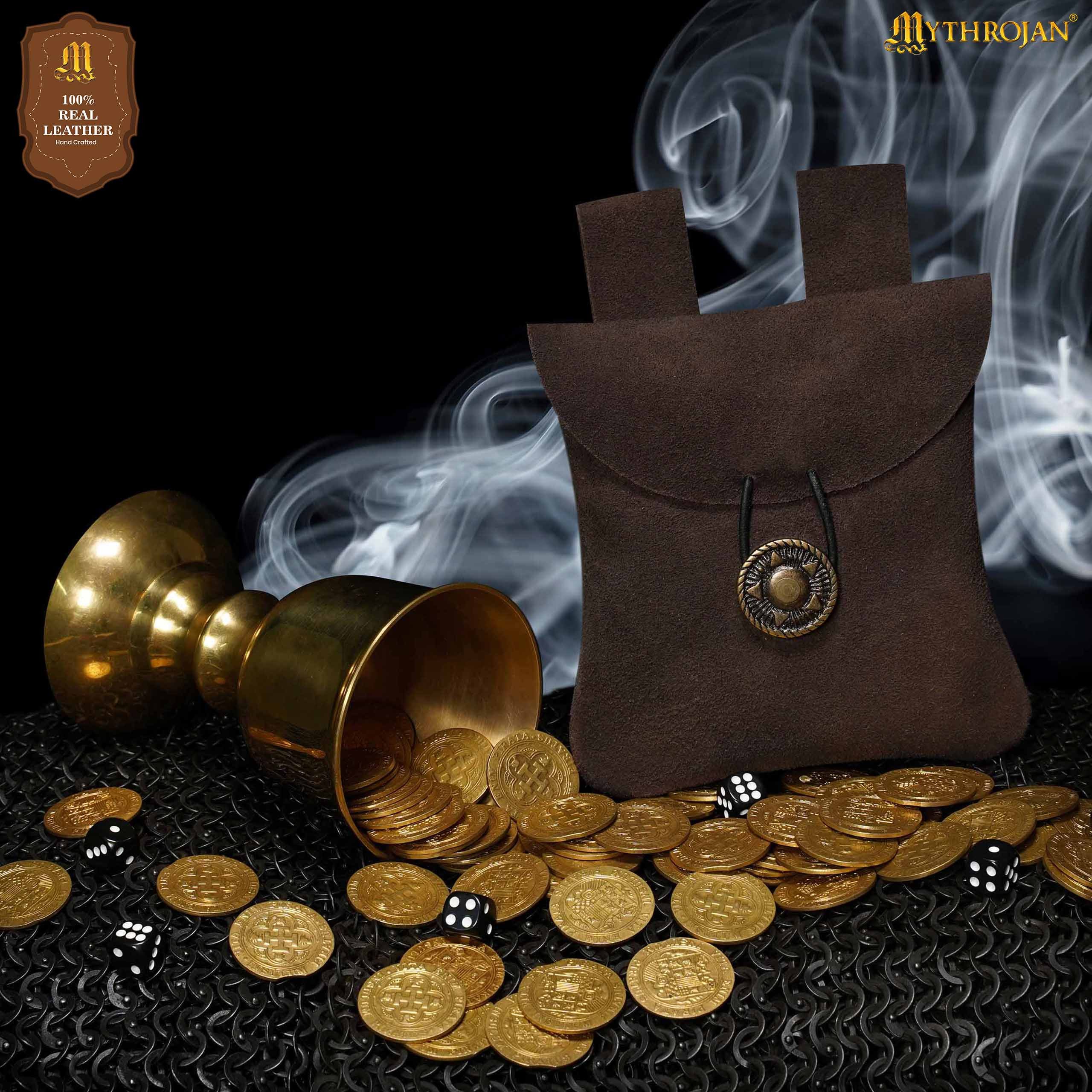 Mythrojan Gürteltasche Mittelalterlicher Beutel aus Wildleder Schokobraun