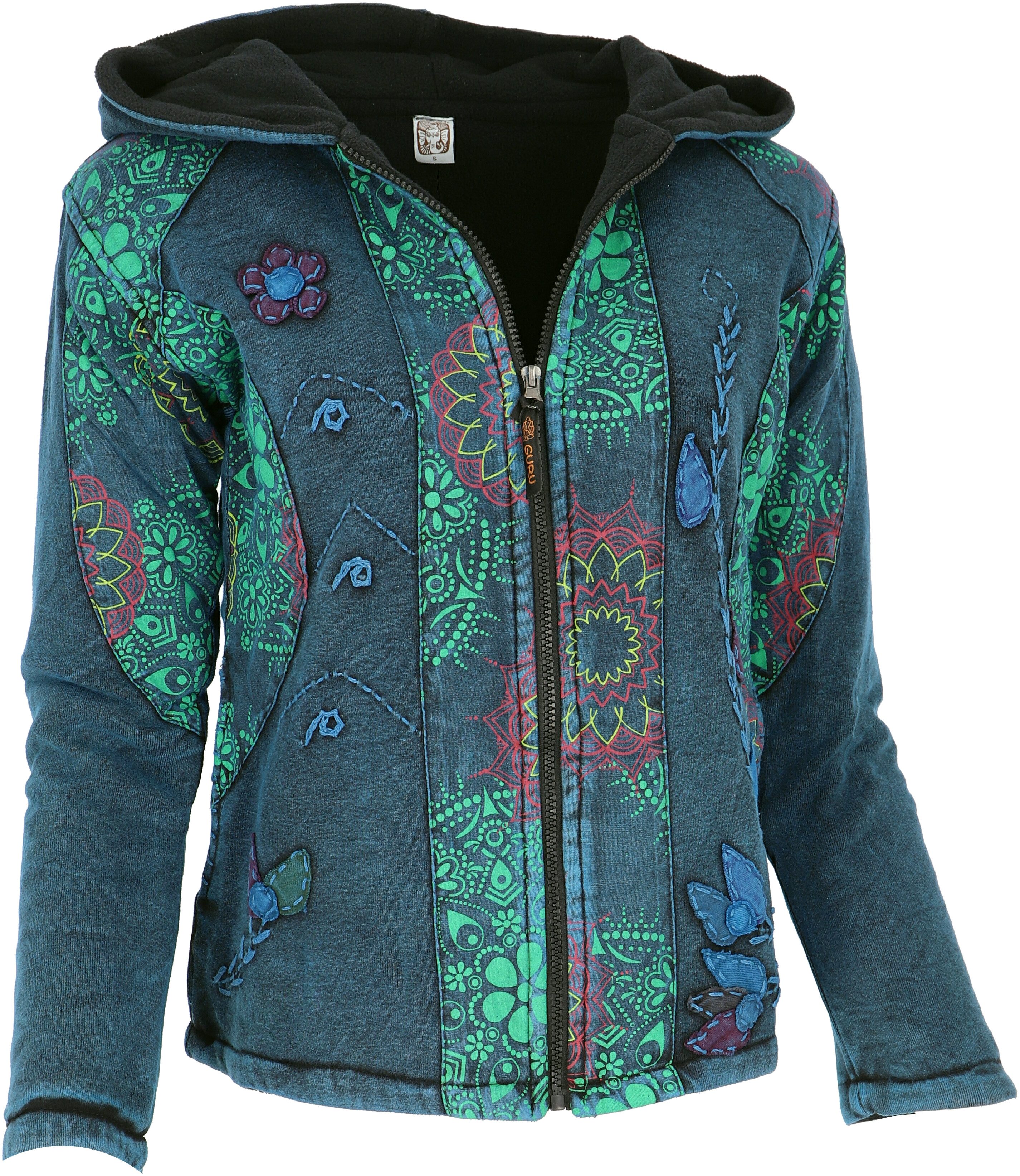 Guru-Shop Langjacke Goa Patchwork Jacke, bestickte Boho.. alternative Bekleidung
