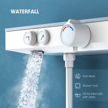 Rainsworth Duschsystem mit Thermostat und Glasablage, 3 Strahlart(en), 26x26 cm, und Unterer Auslauf - Duschset Regendusche mit Armatur