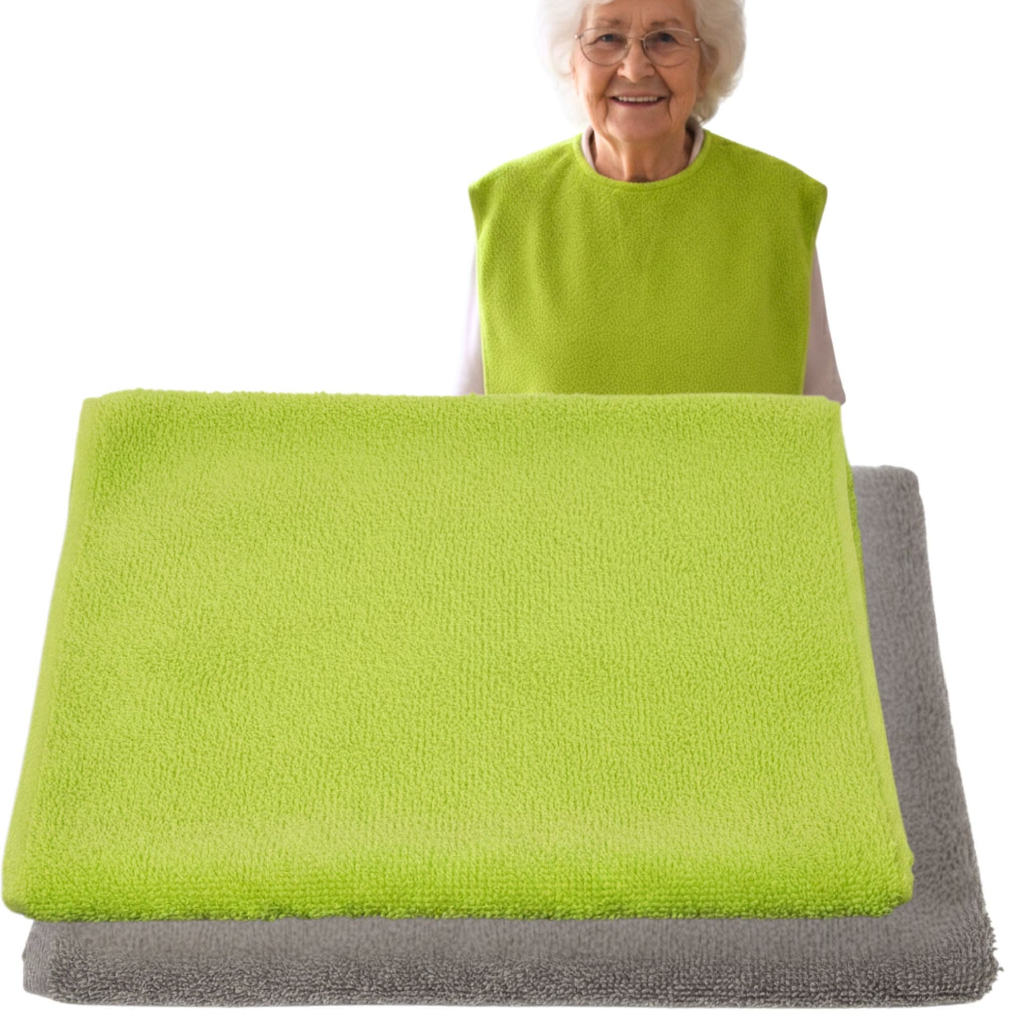 Seniori Lätzchen für Erwachsene 2er Set 50x100 Essschutz Baumwolle, (2 Stück), Grün und Grau