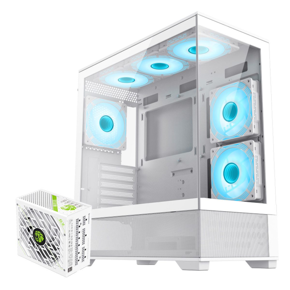 GAMEMAX Gaming-Gehäuse VISTA Midi Tower, 1x USB 3.0, 1x USB 2.0, 1x Type-C Gen2, 1050W 80+ Platinum Netzteil vorinstalliert