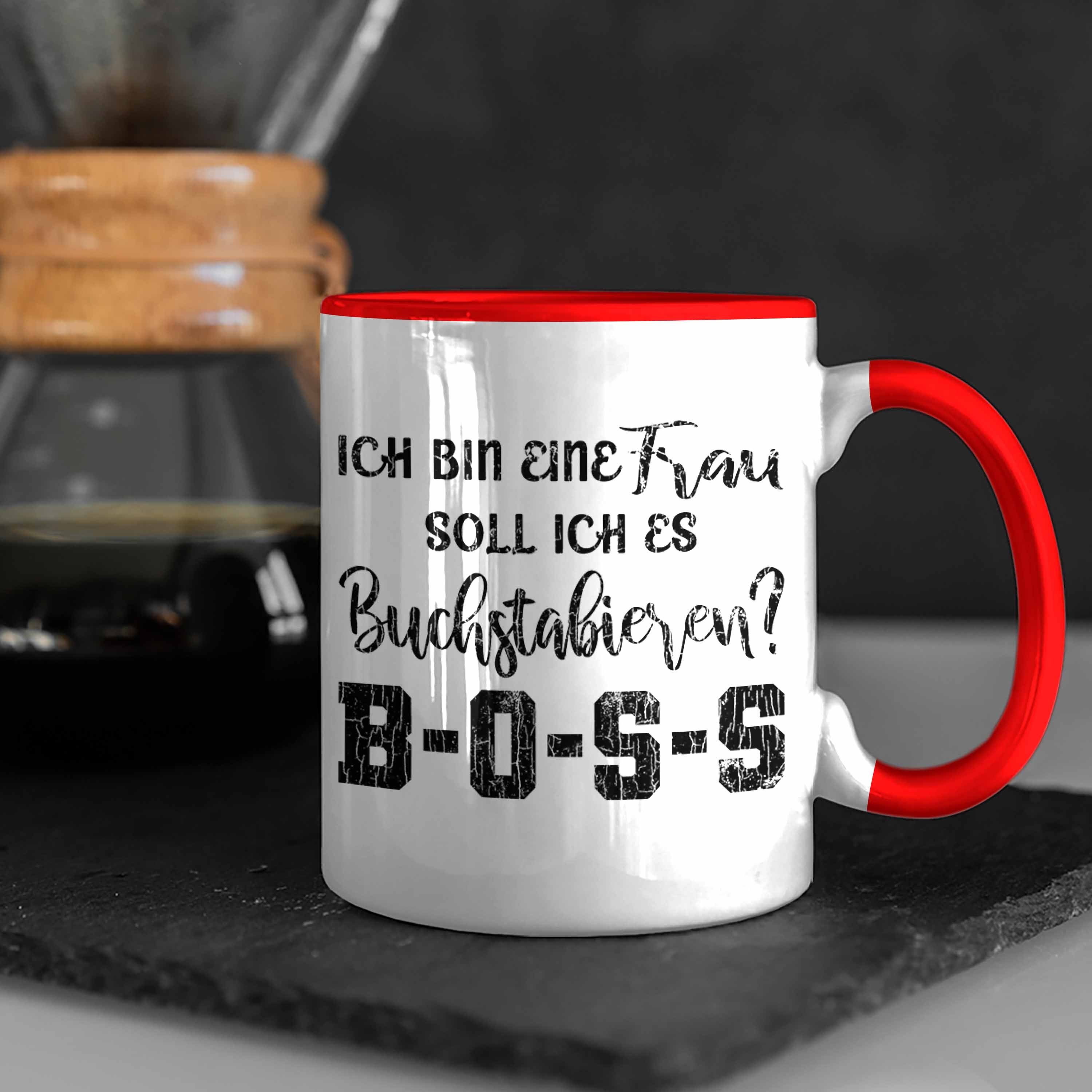Rot Geschenk Kaffeetasse Trendation Tasse - Mama Boss Tasse Sprüche Lustige Spruch Trendation Frauen Spruch mit Frau