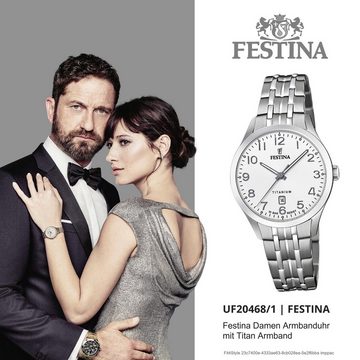 Festina Quarzuhr Festina Analog Damen Uhr F20468/1 Titan, (Analoguhr), Damen Armbanduhr rund, Titanarmband silber