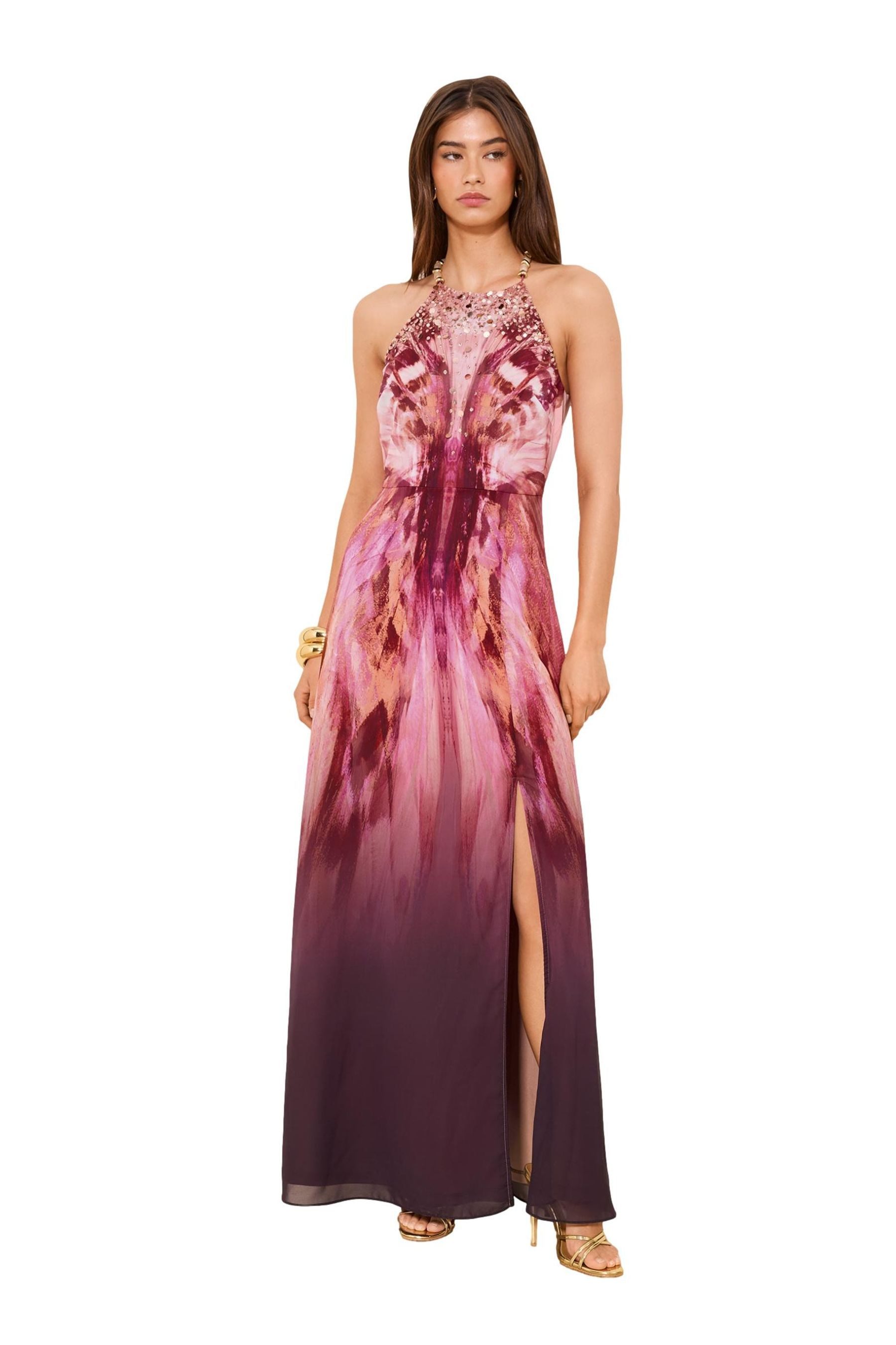 LIPSY Maxikleid Lipsy Maxikleid mit Schmetterlingsprint Neckholder (1-tlg)