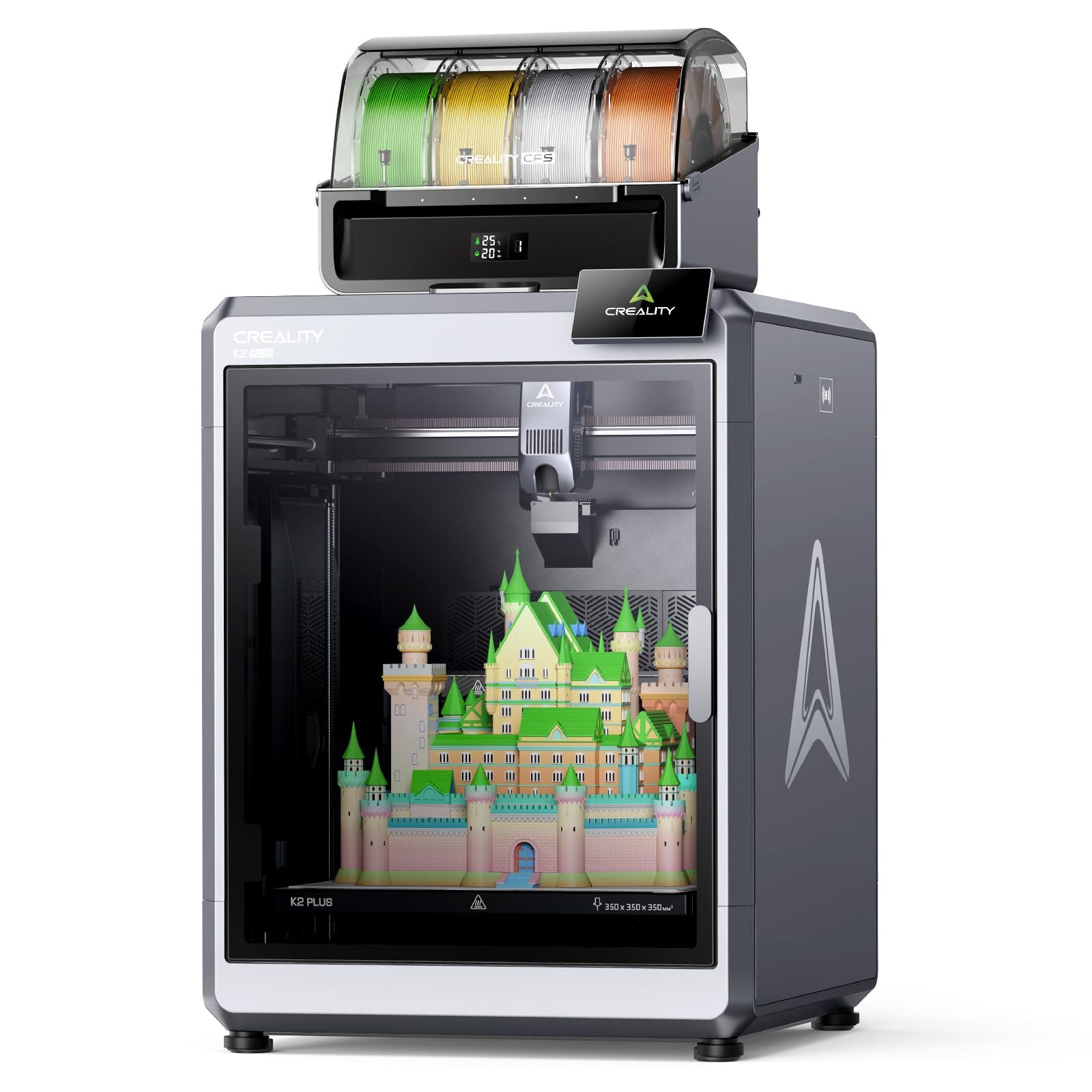 Creality 3D 3D-Drucker K2 Plus Combo mit CFS, 350x350x350 mm, Geschwindigkeit 600 mm/s, Aktiv beheizte Kammer für PLA-CF PA PET ASA PPA