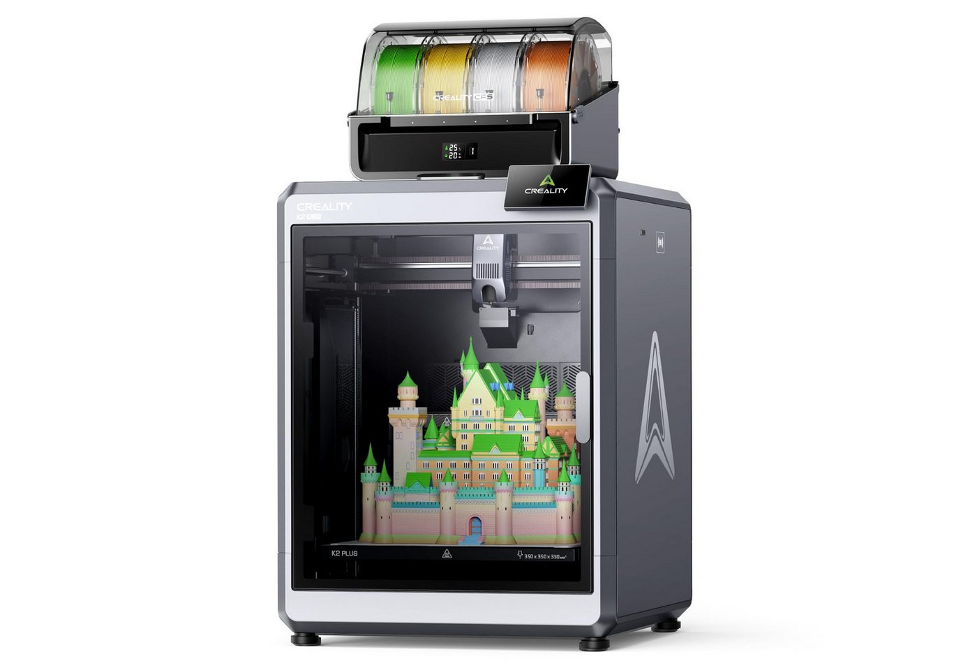 Creality 3D 3D-Drucker K2 Plus Combo mit CFS, 350x350x350 mm, Geschwindigkeit 600 mm/s, Aktiv beheizte Kammer für PLA-CF PA PET ASA PPA