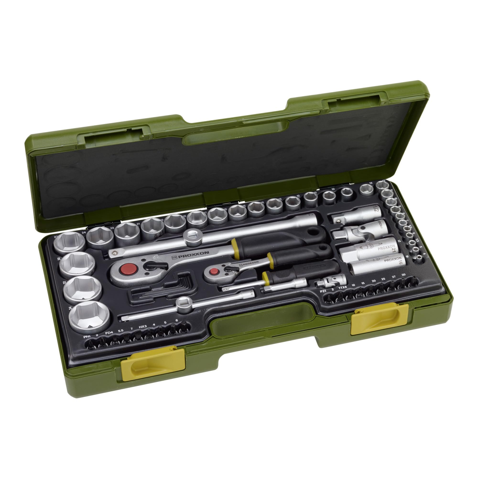 PROXXON INDUSTRIAL Bit- und Steckschlüsselset Proxxon Steckschlüsselsatz 1/4 u.1/2 Zoll 65 tlg.4-34 mm Schlitz/PH/PZ