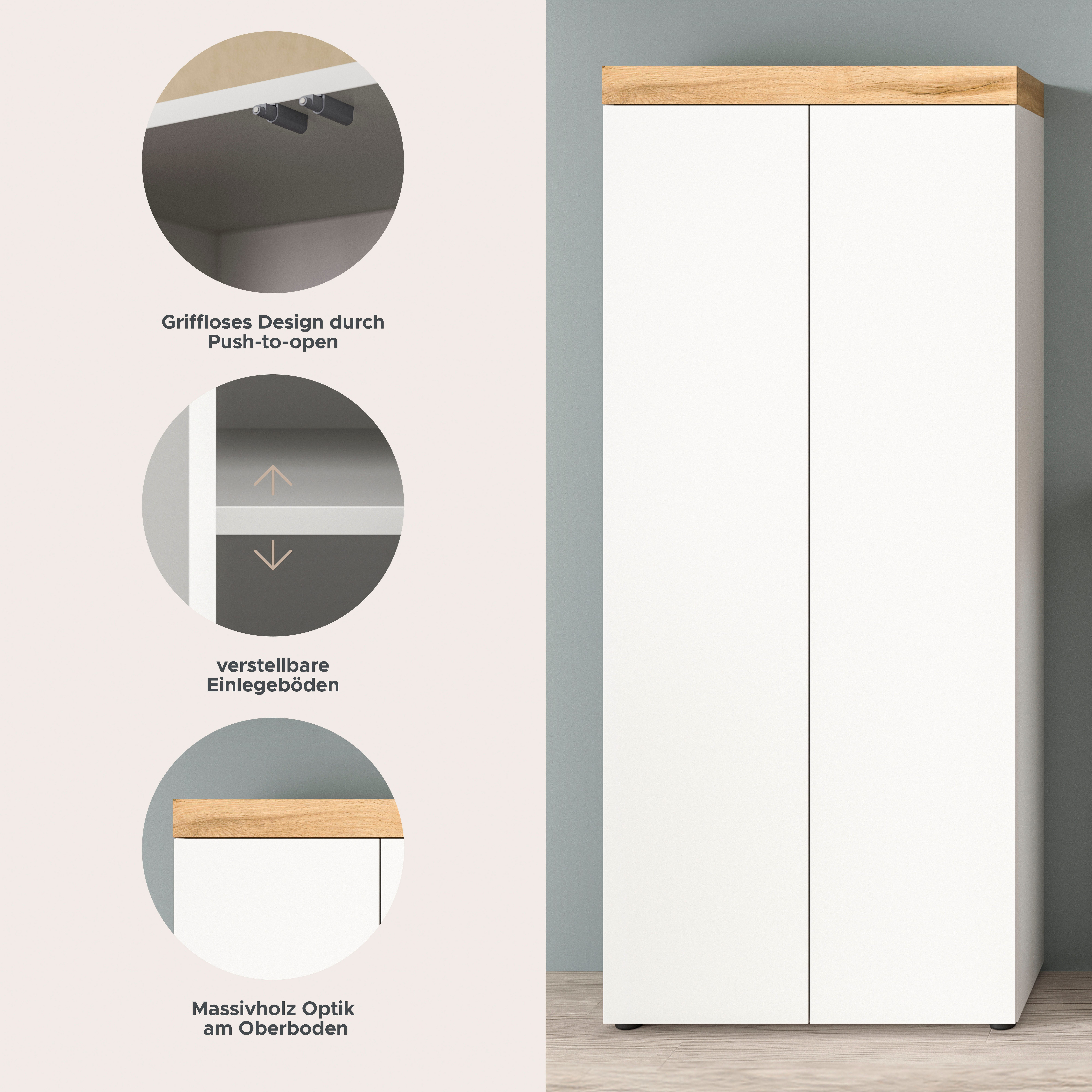 OTTO home Schuhschrank MAMBO, TOPSELLER!, Höhe 179cm, stehend & hängend, push-2-open (1-St., 2 farbige Ausführung) Schuhschrank, Schuhkommode, Flur, Diele