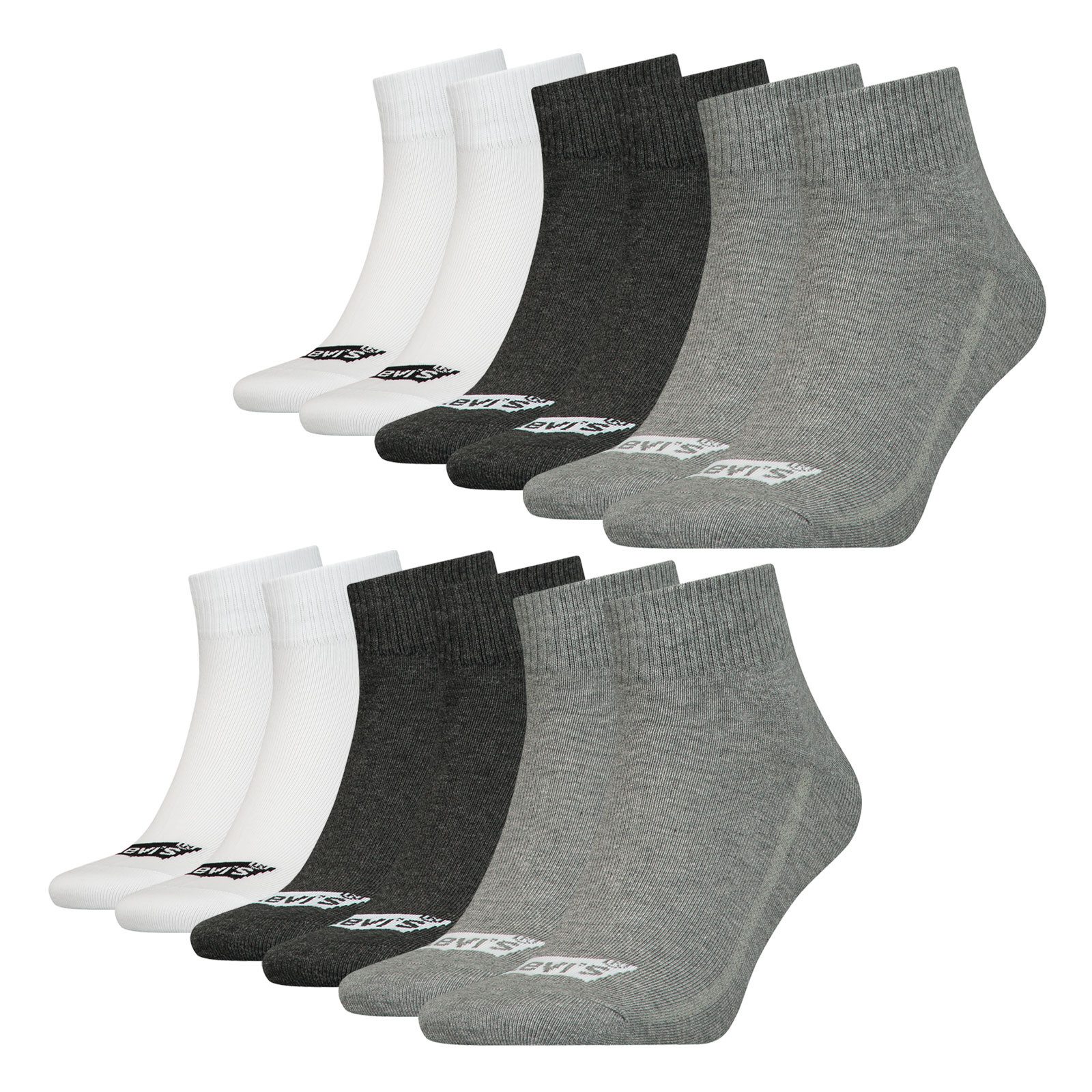Levi's® Kurzsocken Mid Cut Batwing Logo Socks (6-Paar) mit seitlichen Belüftungslinien