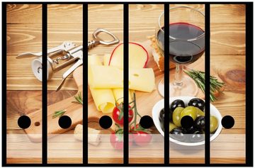 Wallario Etiketten Genuss am Abend - Rotwein, Käseplatte, Oliven und Tomaten, Ordnerrücken-Sticker in verschiedenen Ausführungen