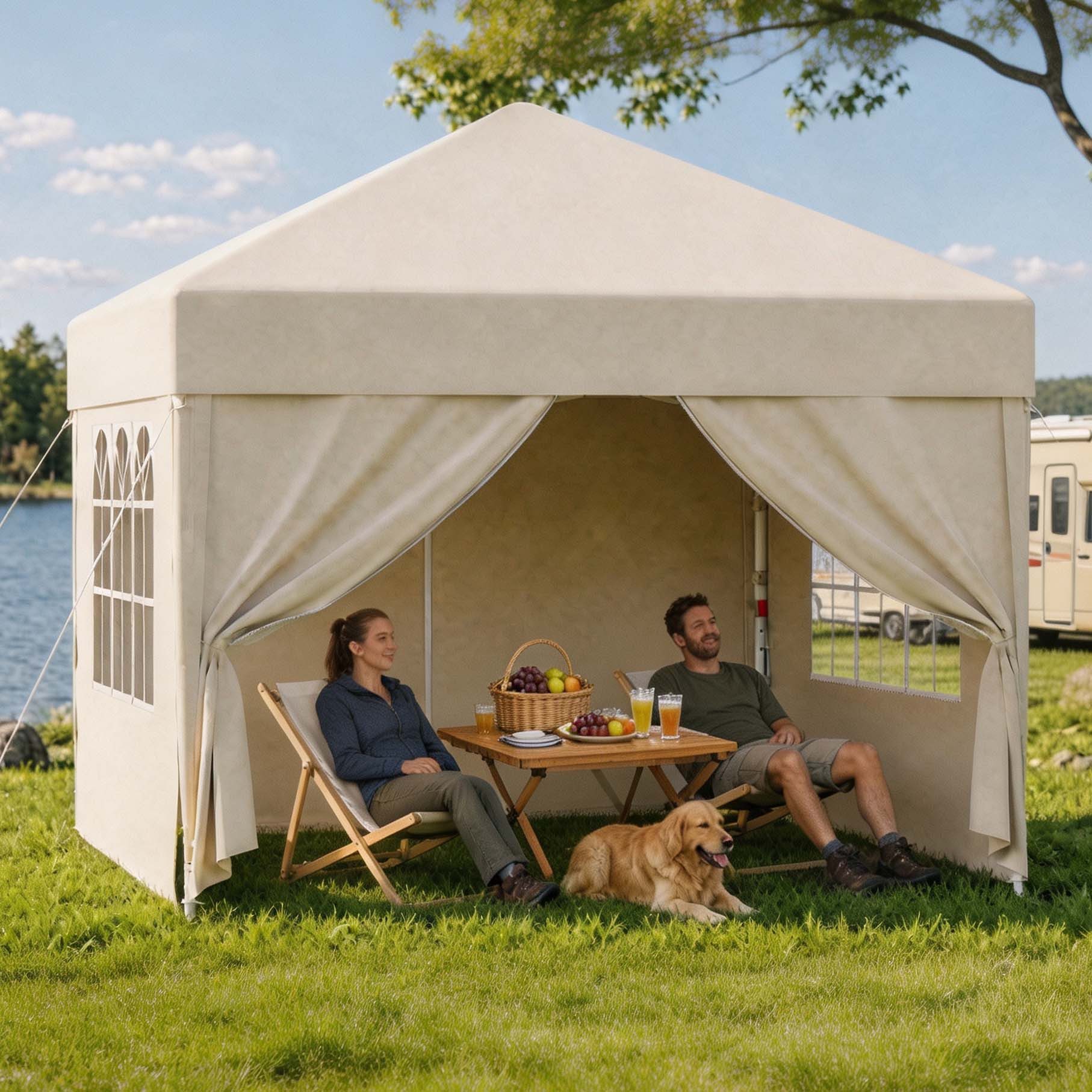GUNJI Faltpavillon Pop Up Partyzelt 3*3/3*6m Gartenpavillon winterfest und wasserdicht, mit 4 Seitenteilen, 4 Sandsäcke, für Garten Camping
