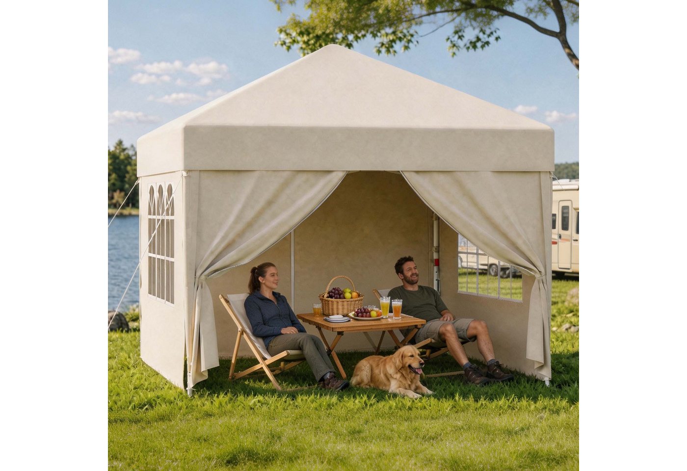 GUNJI Faltpavillon Pop Up Partyzelt 3*3/3*6m Gartenpavillon winterfest und wasserdicht, mit 4 Seitenteilen, 4 Sandsäcke, für Garten Camping