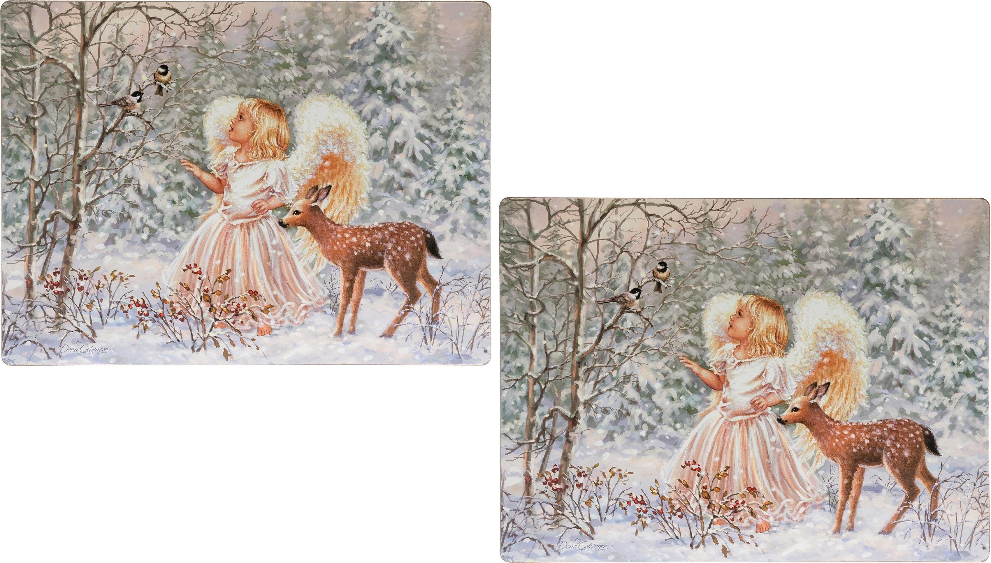 Myflair Möbel & Accessoires Platzset Engel mit Reh, Weihnachtsdeko, (Set, 4-St), Kork