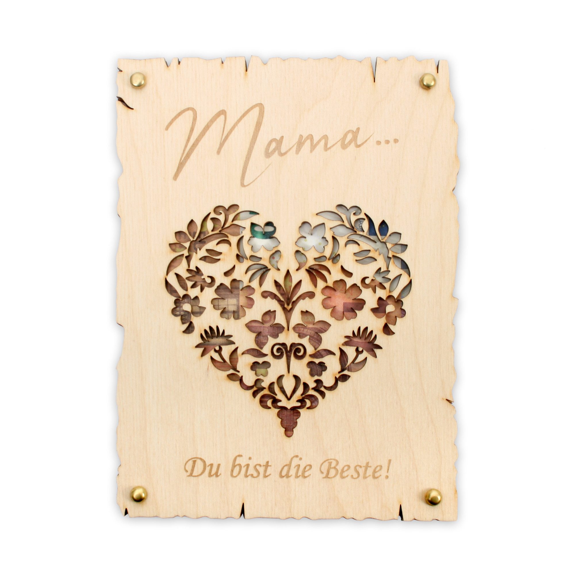 Kreative Feder Glückwunschkarte „Mama, du bist die Beste“ - Glückwunsch-Karte aus Holz zum Muttertag, Geschenk-Karte für Geldgeschenke; Размер ca.: 14,6 x 19,7cm