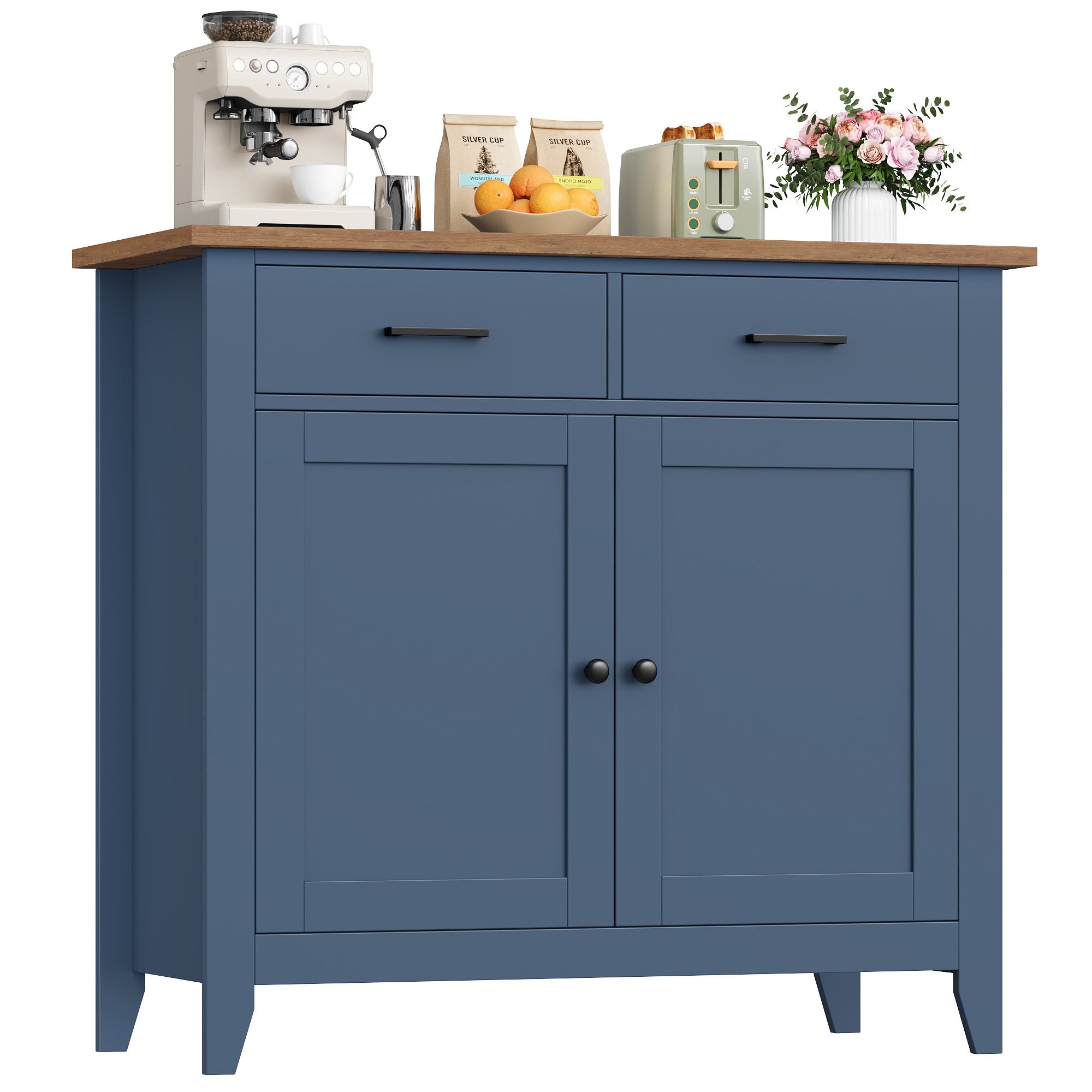 HOMECHO Buffet Sideboard Weiß Küchenschrank mit 2 Schubladen 2 Türen
