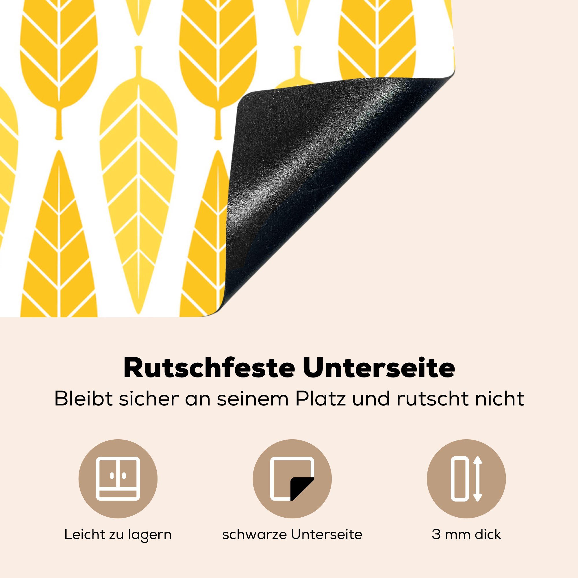 küche Laub - MuchoWow Gelb, - Arbeitsplatte Herbst Vinyl, - tlg), für (1 cm, Ceranfeldabdeckung, Muster 78x78 Herdblende-/Abdeckplatte