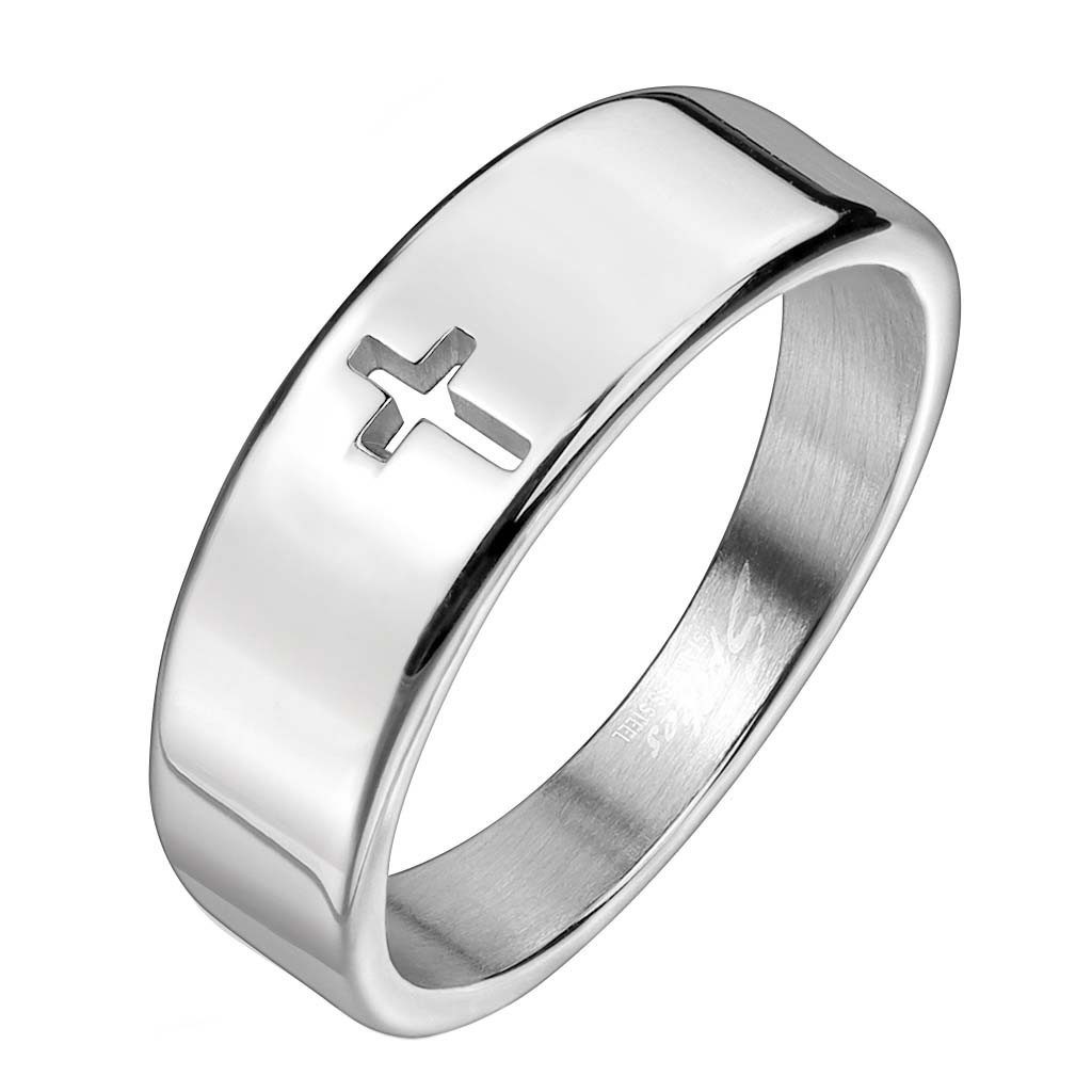 viva-adorno Fingerring Edelstahl Damenring Herrenring Silber christliches Kreuz schlicht, Jesus Glauben