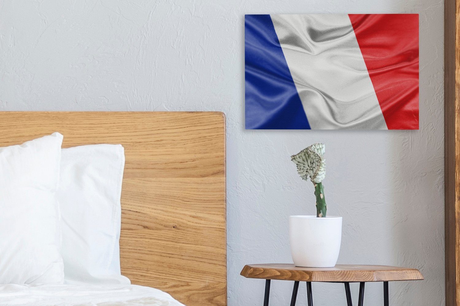 OneMillionCanvasses® Leinwandbild (1 Die St), gewellte cm Aufhängefertig, Flagge Leinwandbilder, 30x20 Wanddeko, Wandbild Frankreich, von