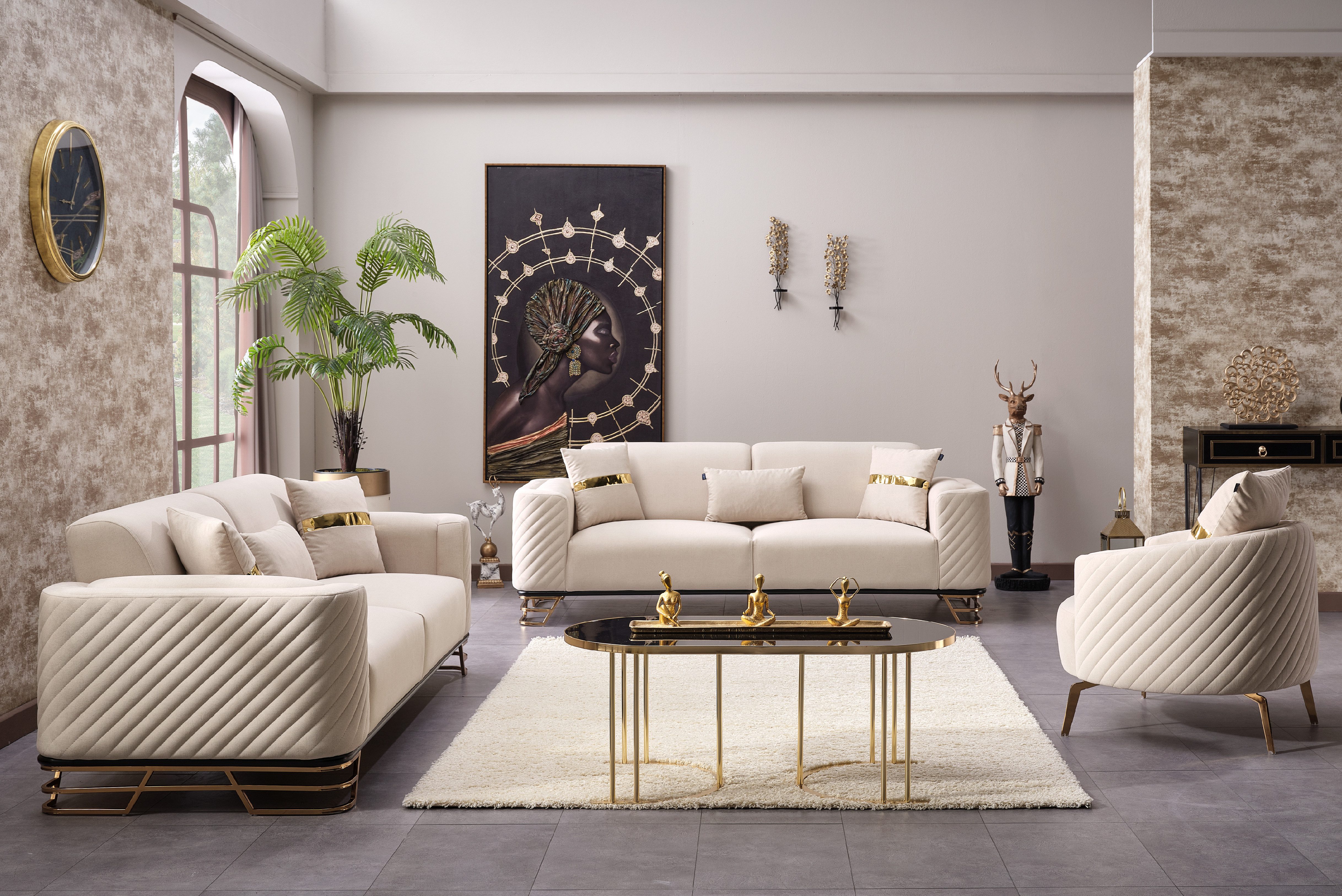 Nobelaa Polstergarnitur Sitzgruppe/Sofa Set - Wohnzimmergarnitur "Viola" 3+3+1, (Set, Das Set besteht aus 2 × 3-Sitzer Sofas und 1 × Sessel), Pflegeleicht, abriebfest, 2 × 3-Sitzer Sofa und 1 × Sessel, Elegant