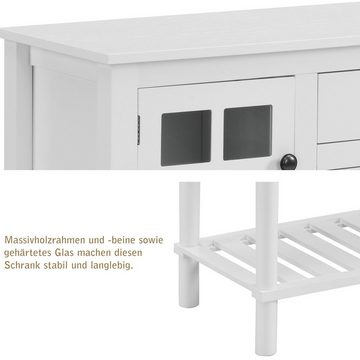 Merax Konsolentisch aus Holz mit 2 Schubladen und Schränken, sichtbare Türen, Flurtisch, Buffet-Tisch, Beistelltisch, Sideboard mit sichtbaren Türen