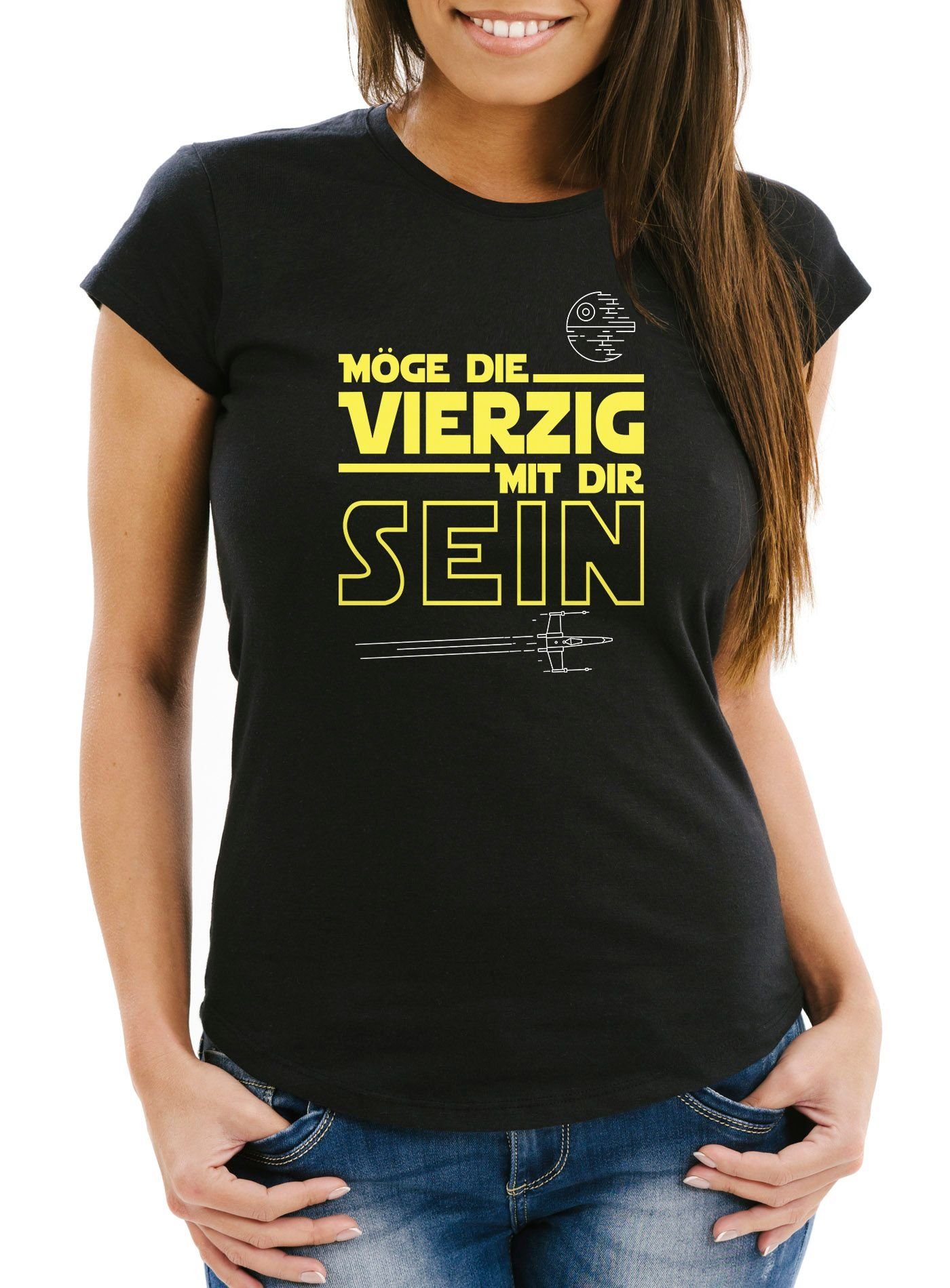 Print-Shirt Damen T-Shirt Möge die Vierzig mit dir sein 40 Vierzigster Geburtstag Fun-Shirt Moonworks®