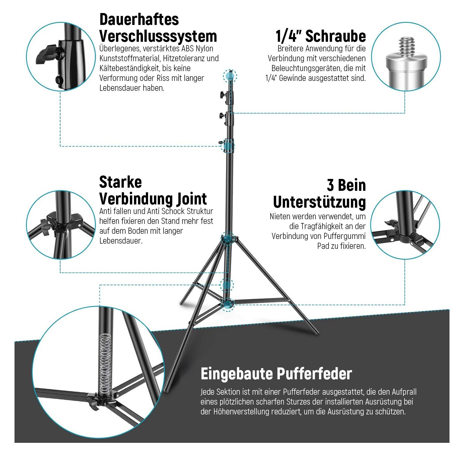 Neewer ST-400SP Schwerlast Metall Lampenstativ, Höhenverstellbar 1,37-4m Lampenstativ (mit eingebautem Federkissen und 1/4" Schraube, für Studio)