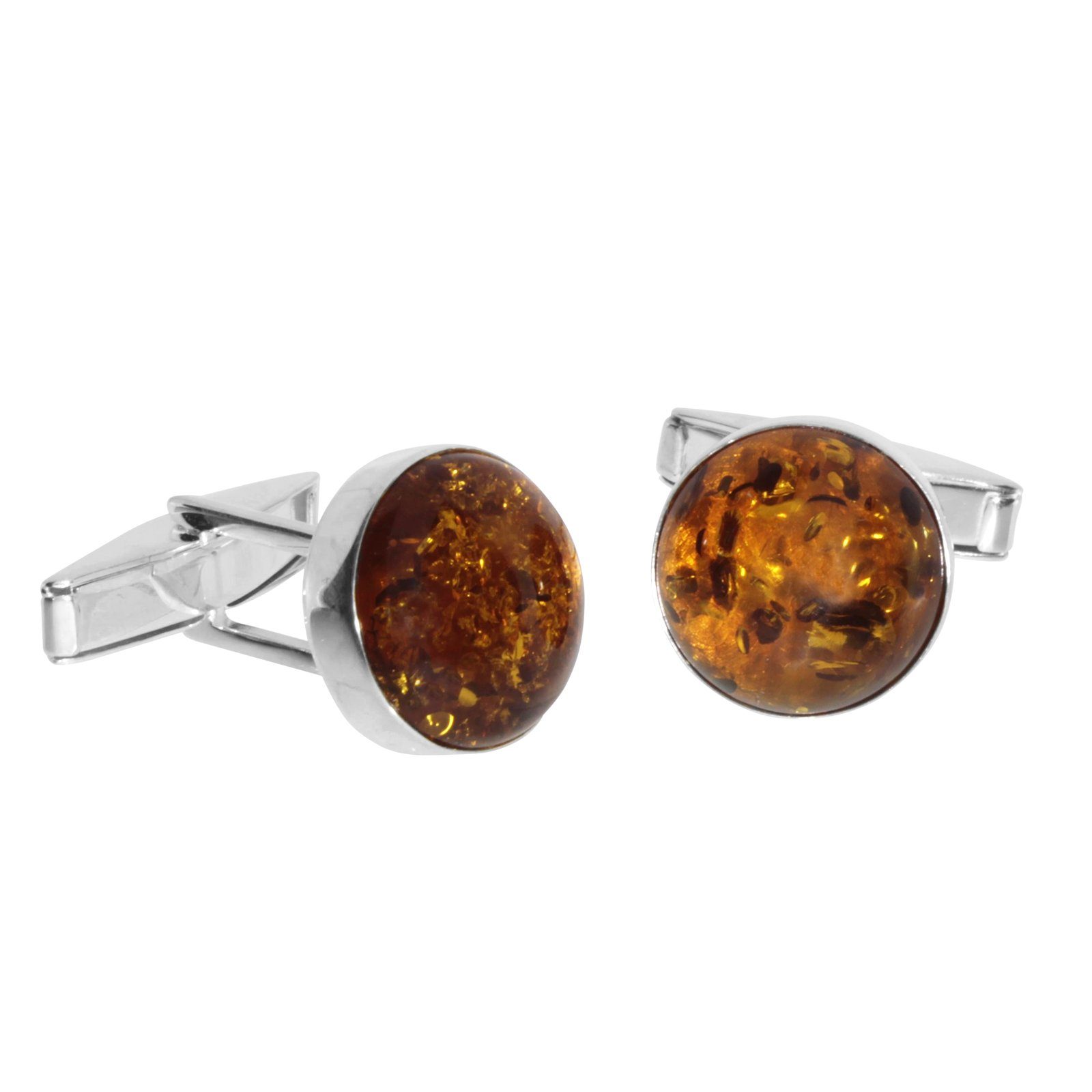 OSTSEE-SCHMUCK Manschettenknöpfe - Classic 15 mm rund - Silber 925/000 - Bernstein (2-Paar)