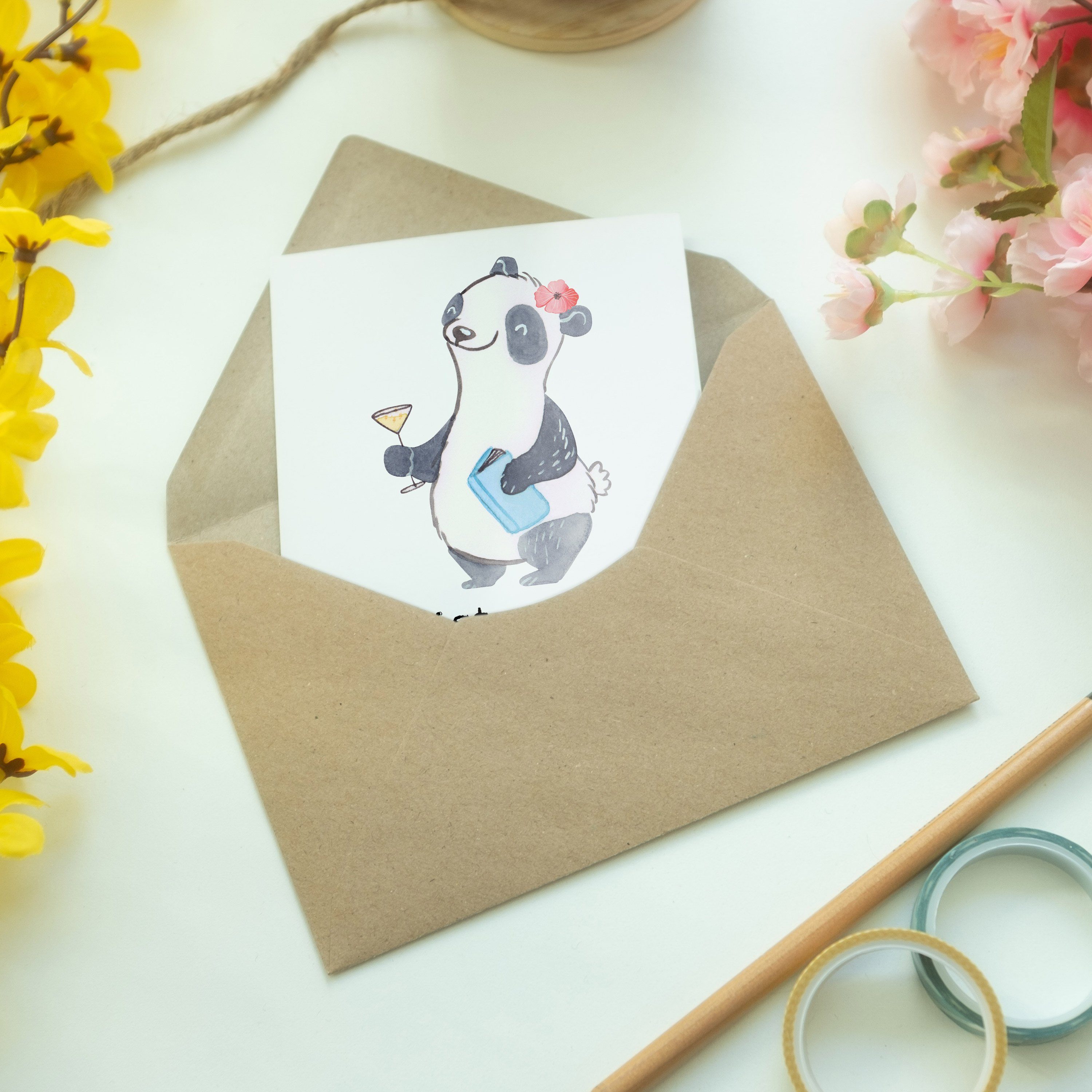 - K Eventmanagerin Herz Panda mit Mr. Glückwunschkarte, Firma, Mrs. & Weiß Grußkarte - Geschenk,
